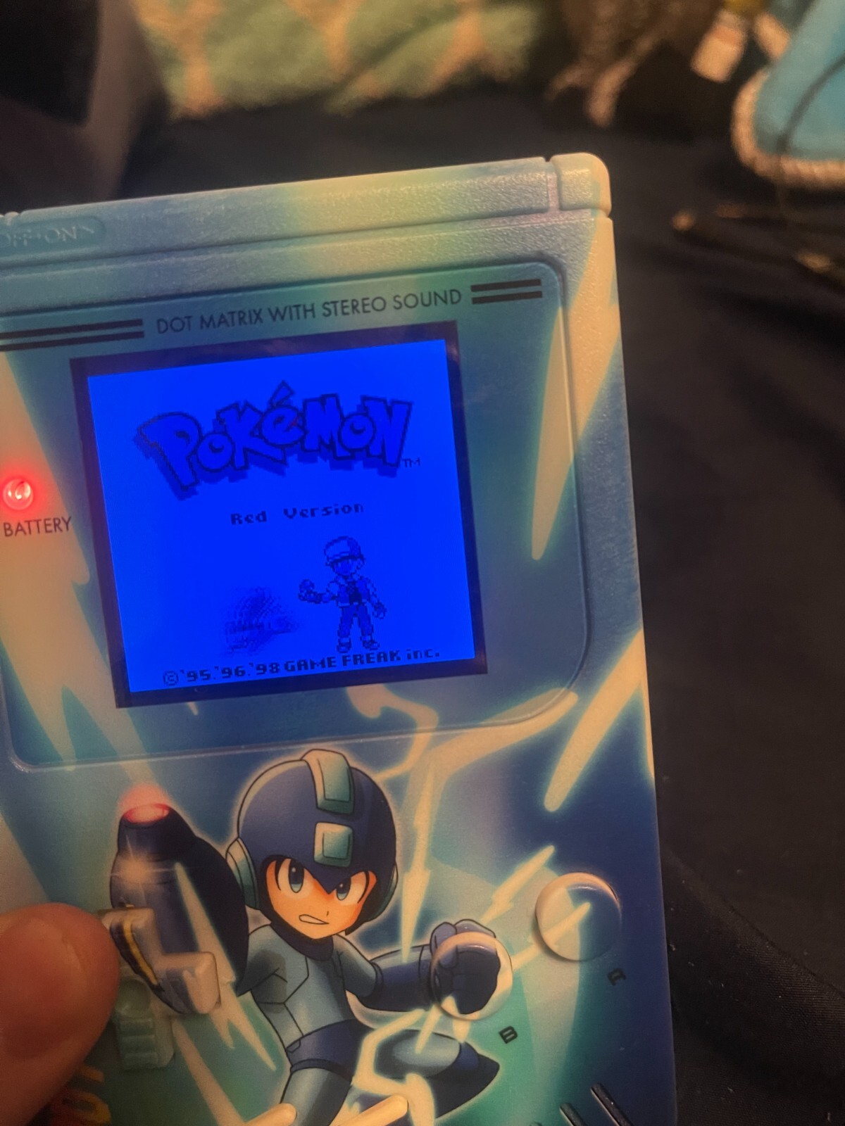 Custom Mega Man Print Nintendo Gameboy with charging cable and 6 games included