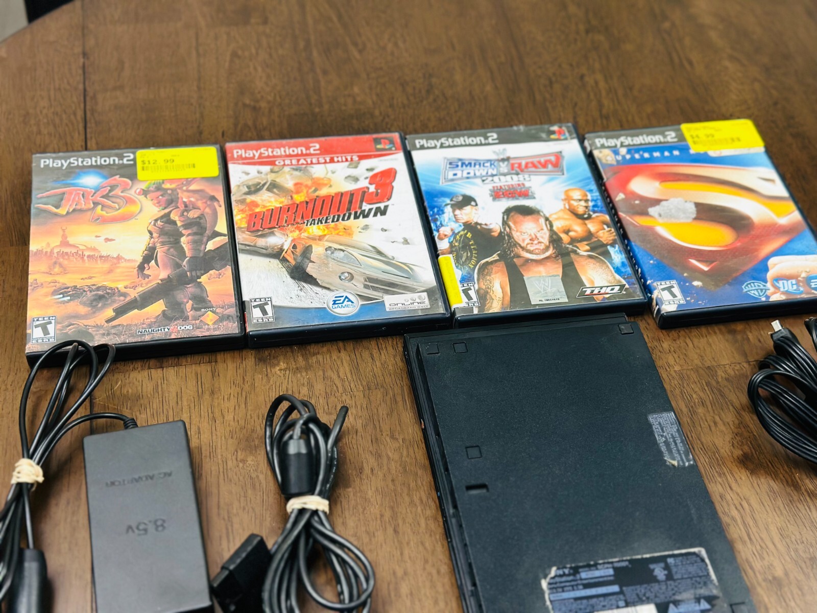Sony Playstation 2 PS2 Slim Console, 2 controllers, games ac and av adap TESTED!
