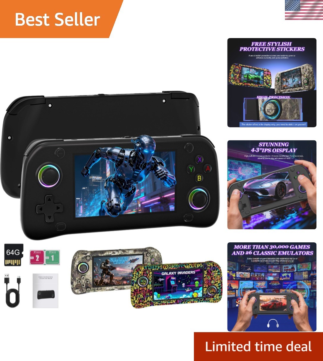 G28 Retro Handheld Game Console – 20,000+ Preloaded Retro Games, 4.3″ IPS Scr…
