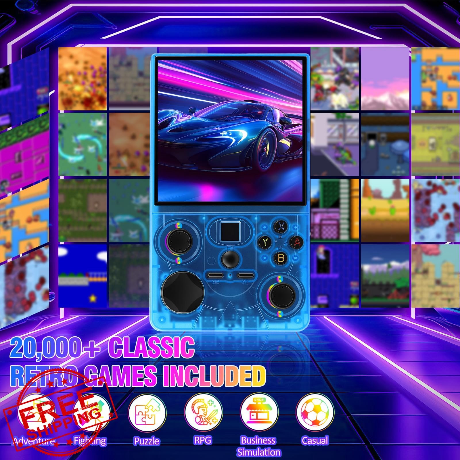 UYTGXEN 4.0 Inch Transparent Blue Retro Game Console