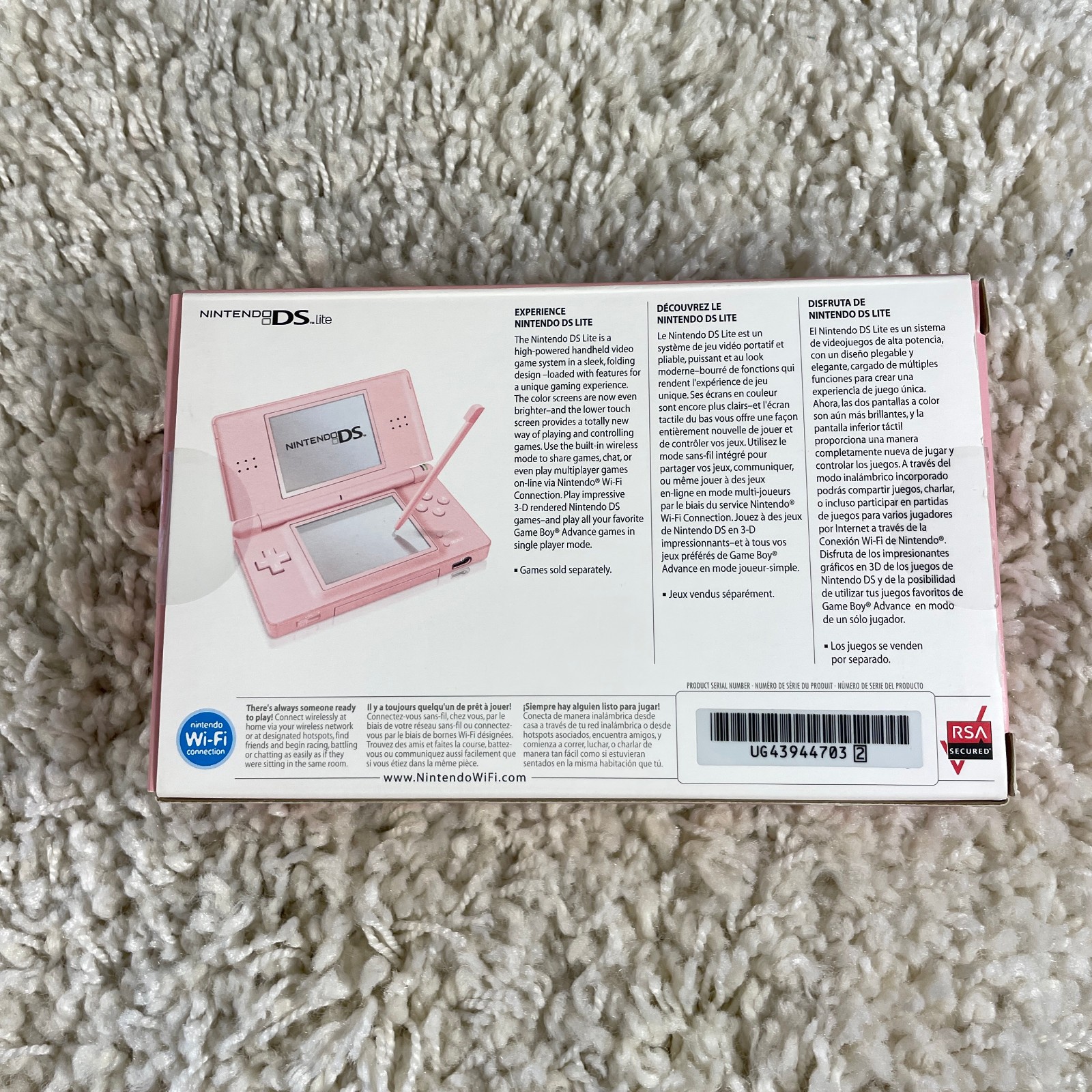 Nintendo DS Lite Coral Rose Pink Handheld System USG-001 Complete In Box CIB
