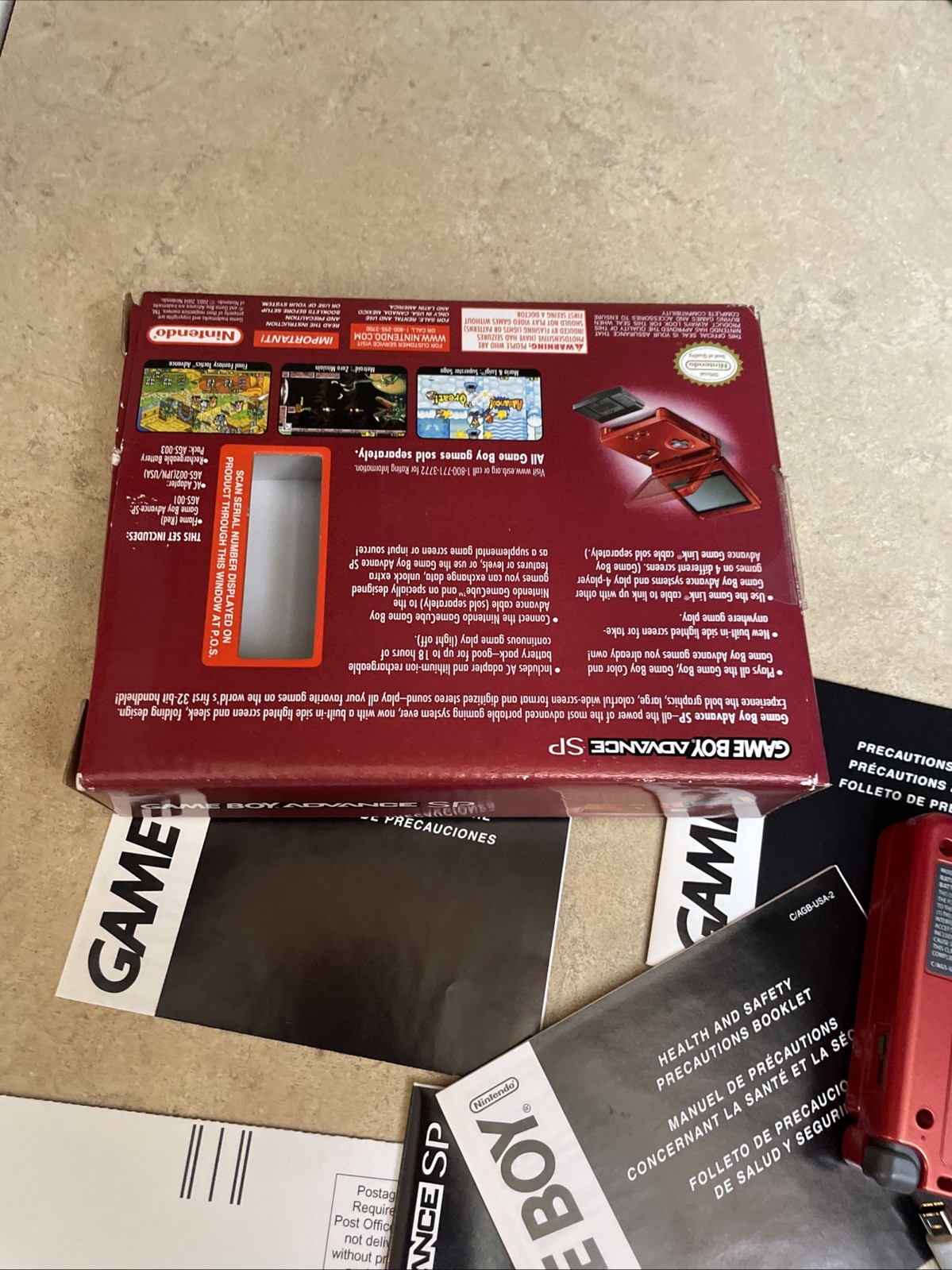 Nintendo Game boy Advanced SP Flame Red AGS-001 CIB w/ Box Charger Manuals CLEAN