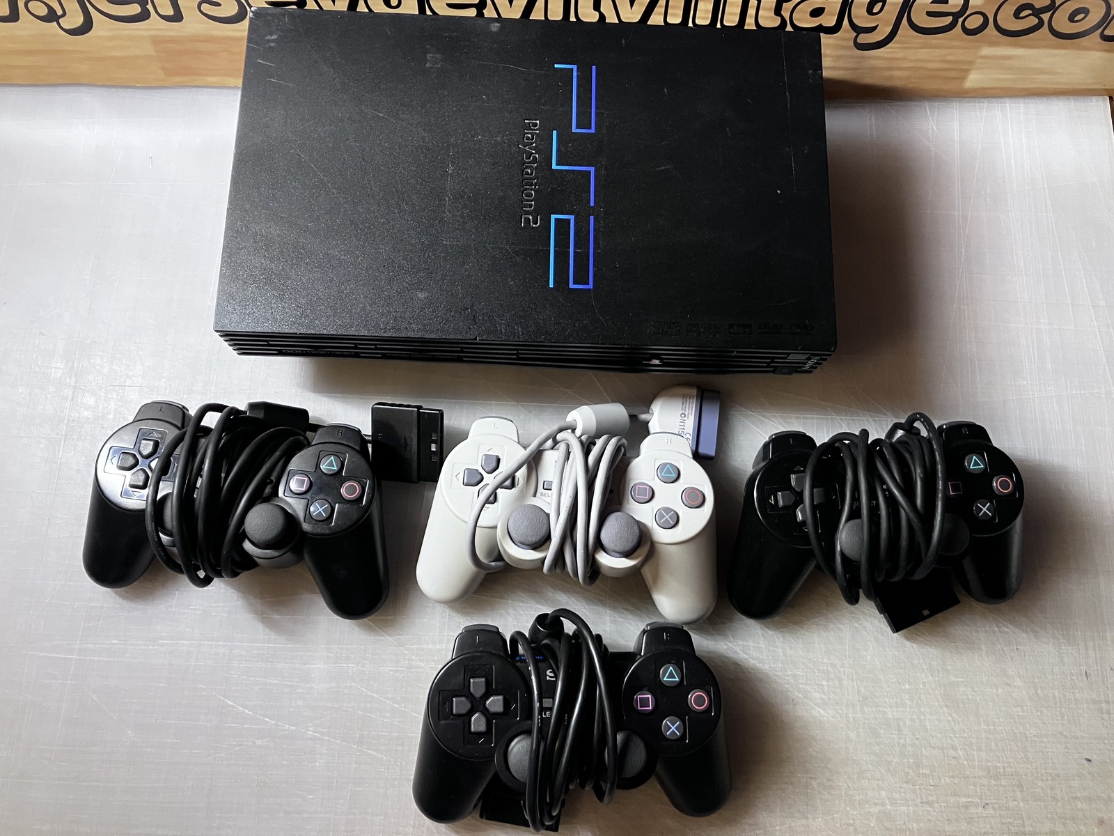 Vintage Sony PlayStation 2 Console SCPH-39001 For Parts Lot 4 Controllers Bundle