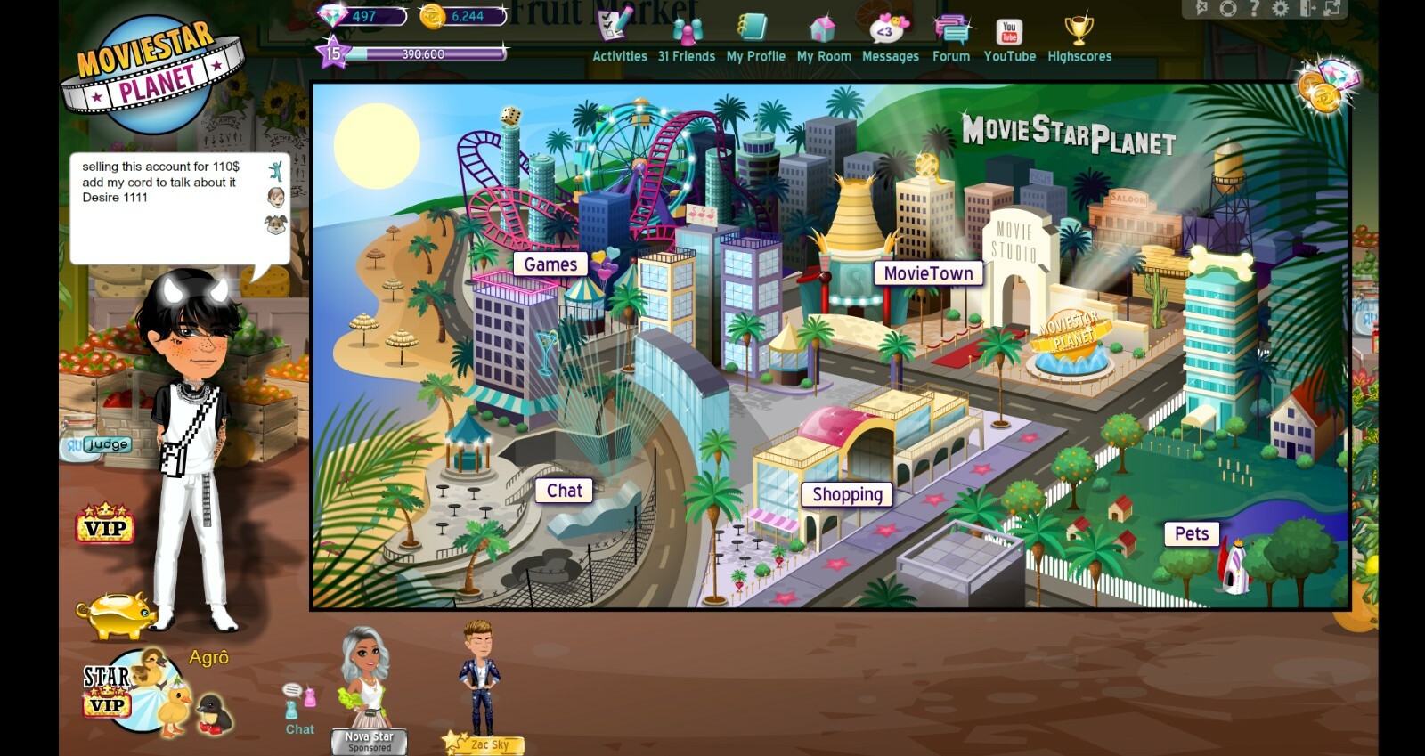 MOVIESTARPLANET ACOUTN WITH 1 YEAR OF STAR VIP