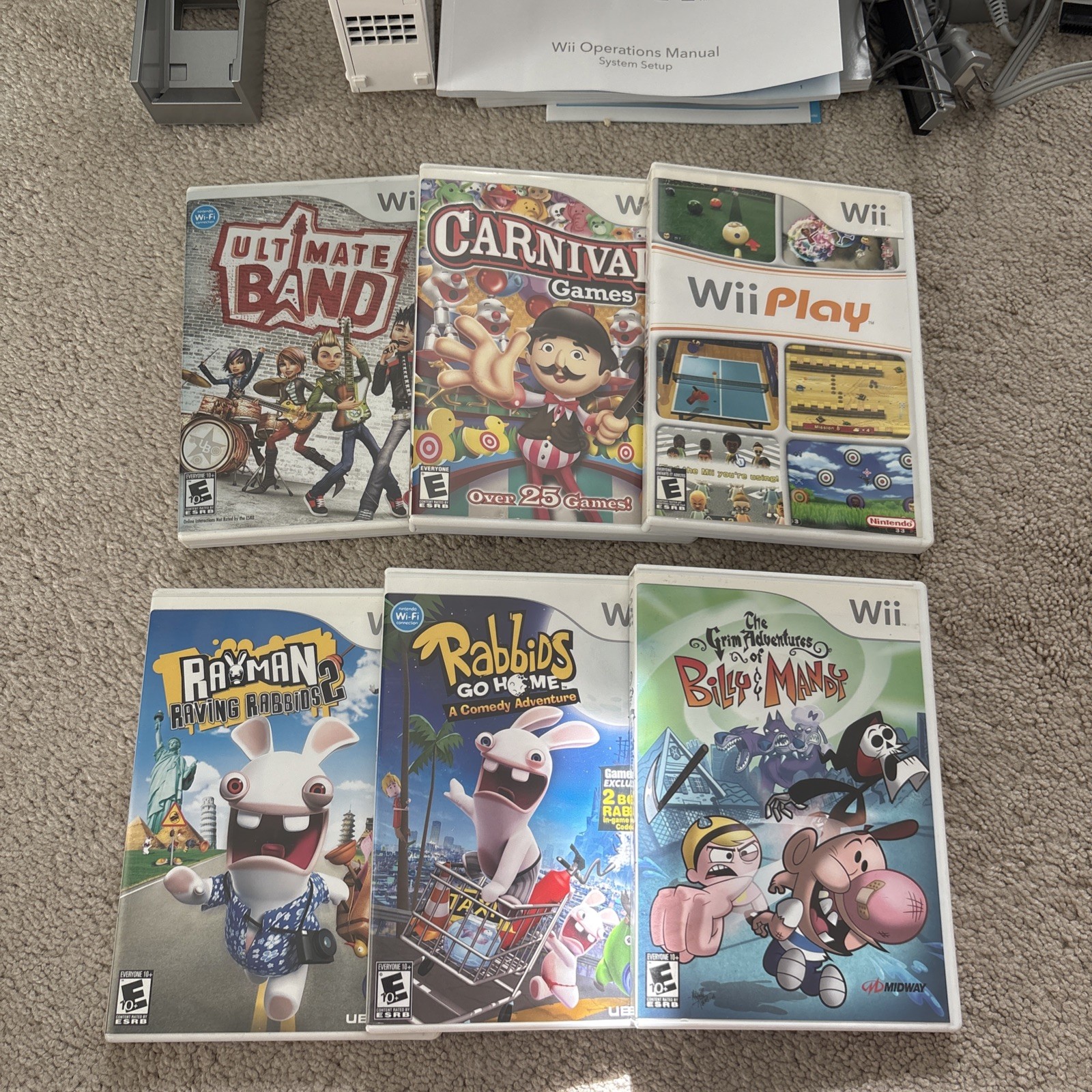 Nintendo Wii Bundle With 6 Games, Console Stand, Plug, Sensor & NO controllers