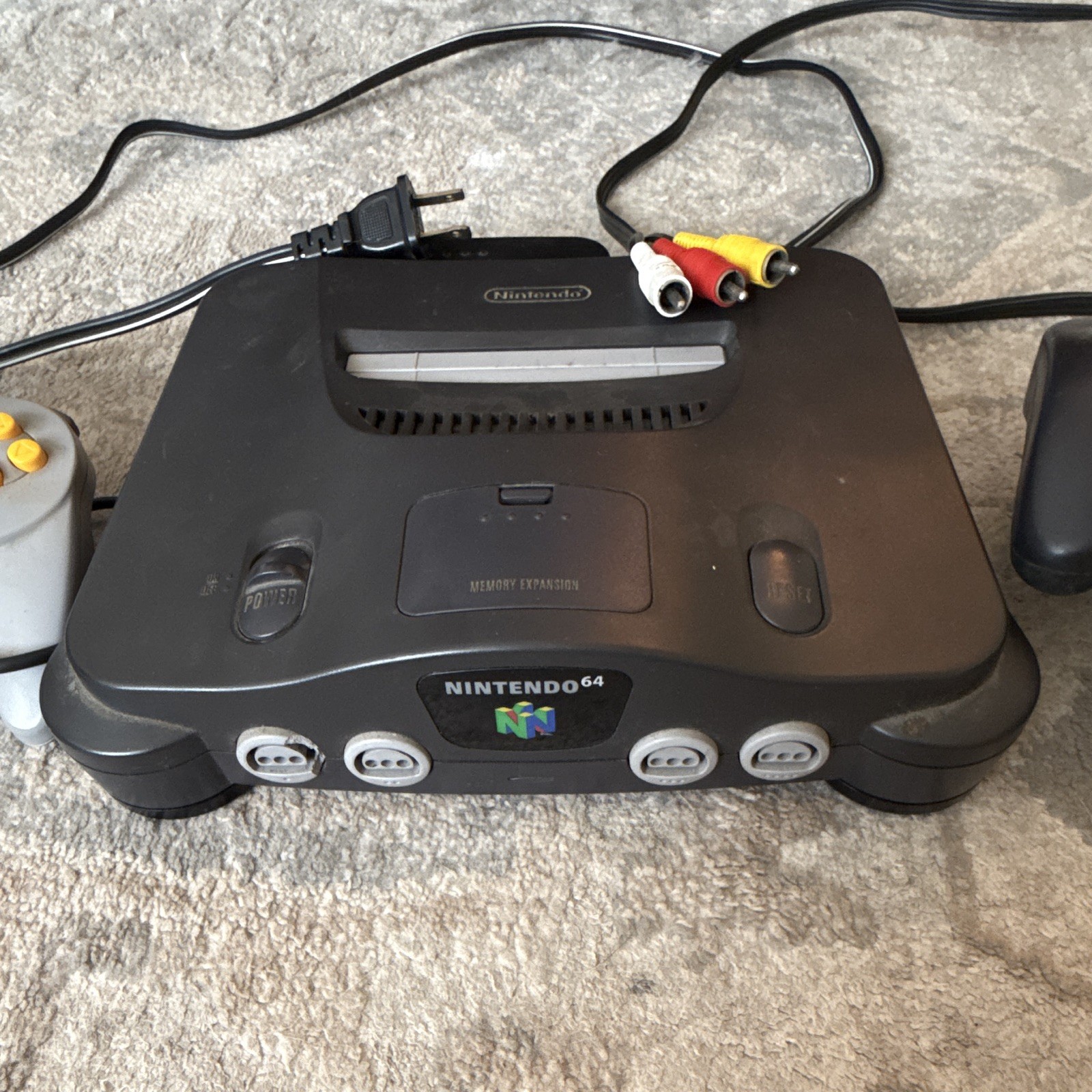 Nintendo 64 Black Console w/ 2 Controllers, AV Cable & Power Cord, working