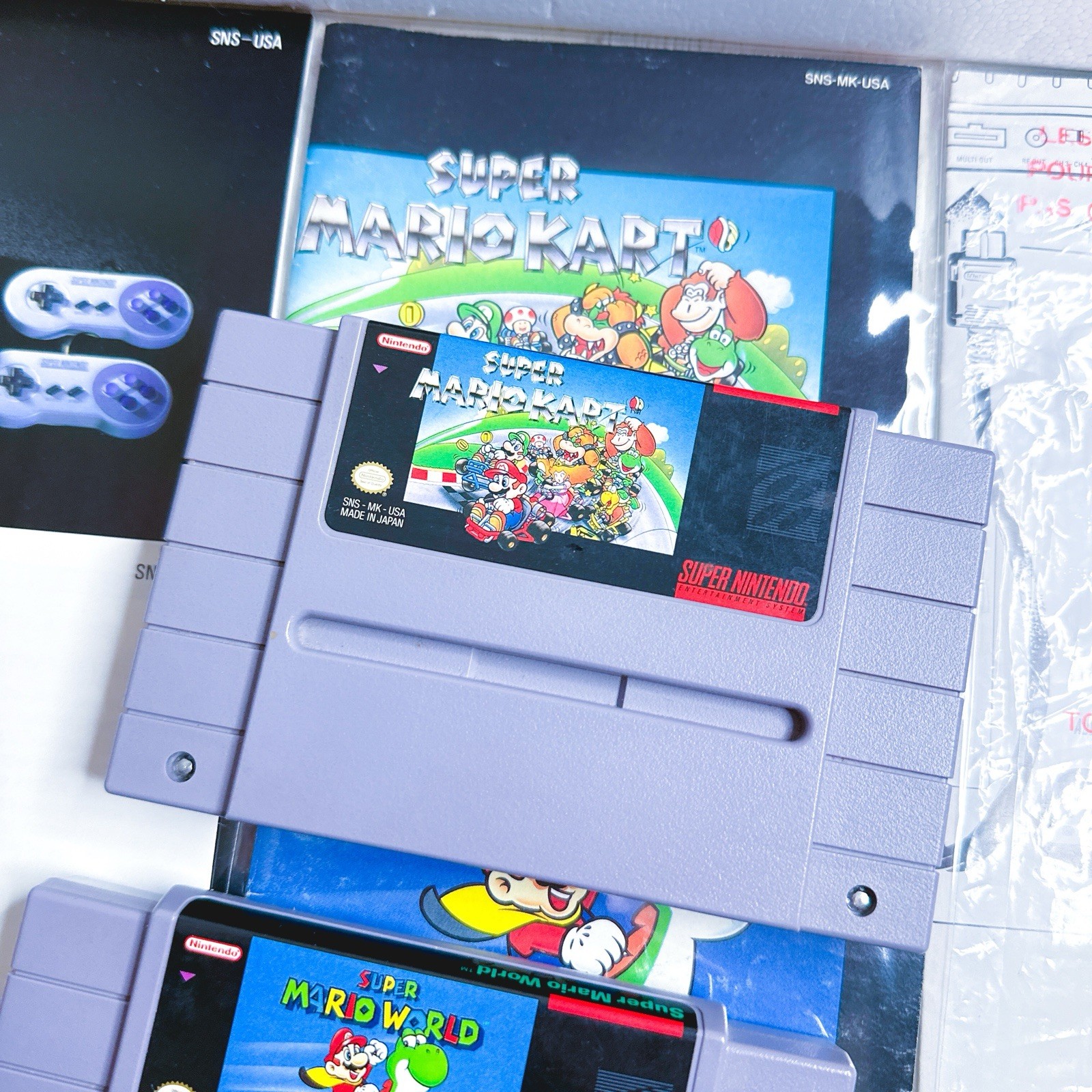 Super Nintendo Super Set System SNES Super Mario Kart + Mario World Variant CIB