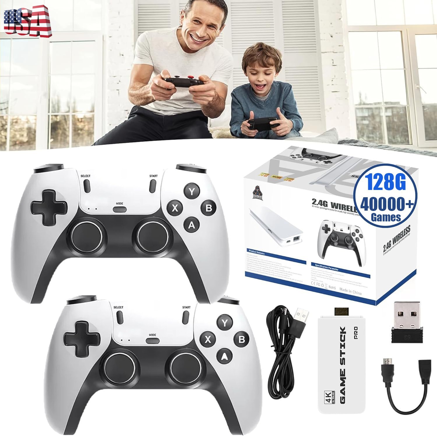 4K HD Retro Game Console w/ 40000+ Games, 23 Emulators & 2 Wireless Controllers