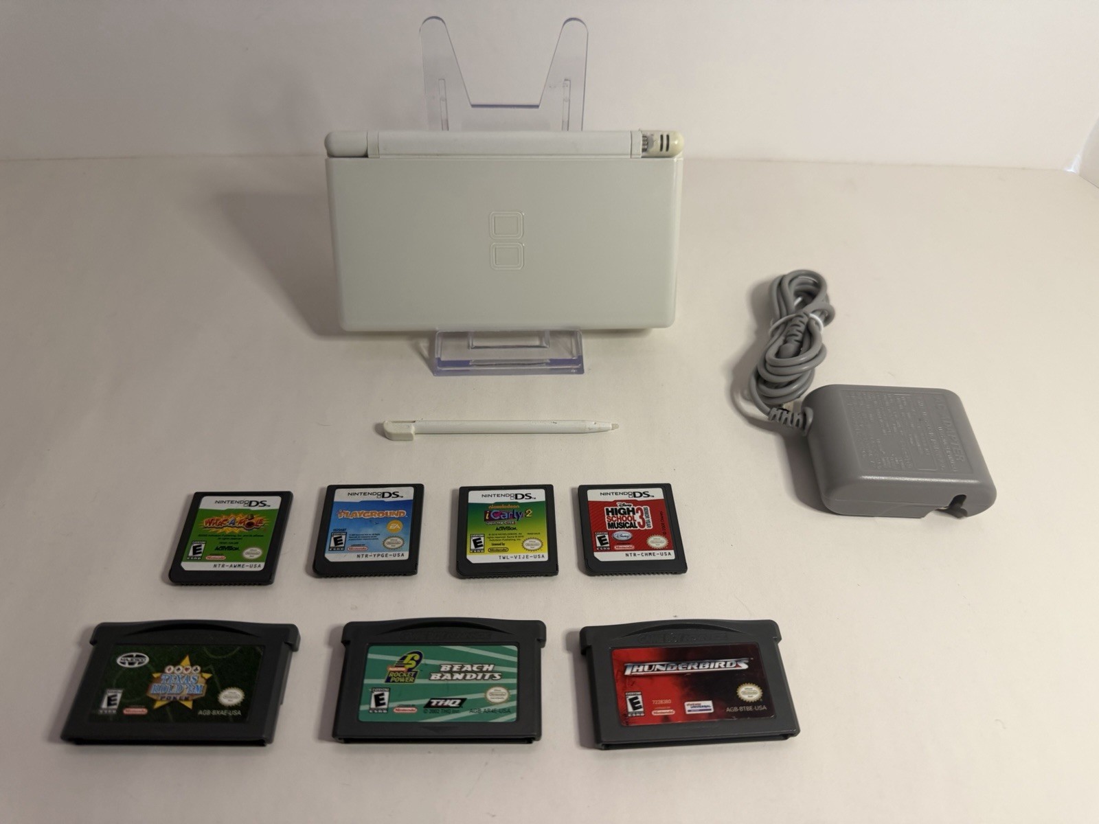 Nintendo DS Lite Crystal White Handheld Console w/ Charger Stylus 7 Games Works