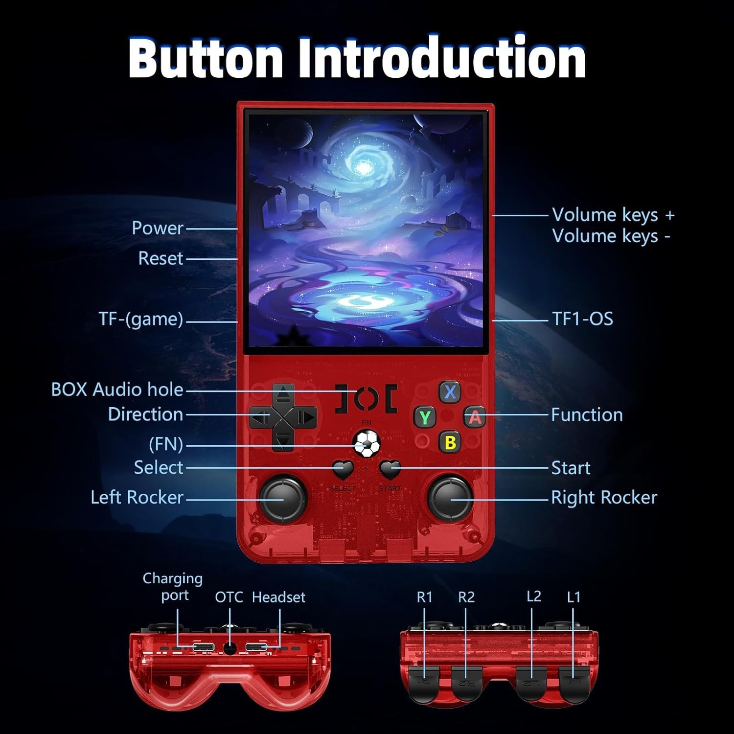 Portable retro handheld game console with open-source OS and ample storage