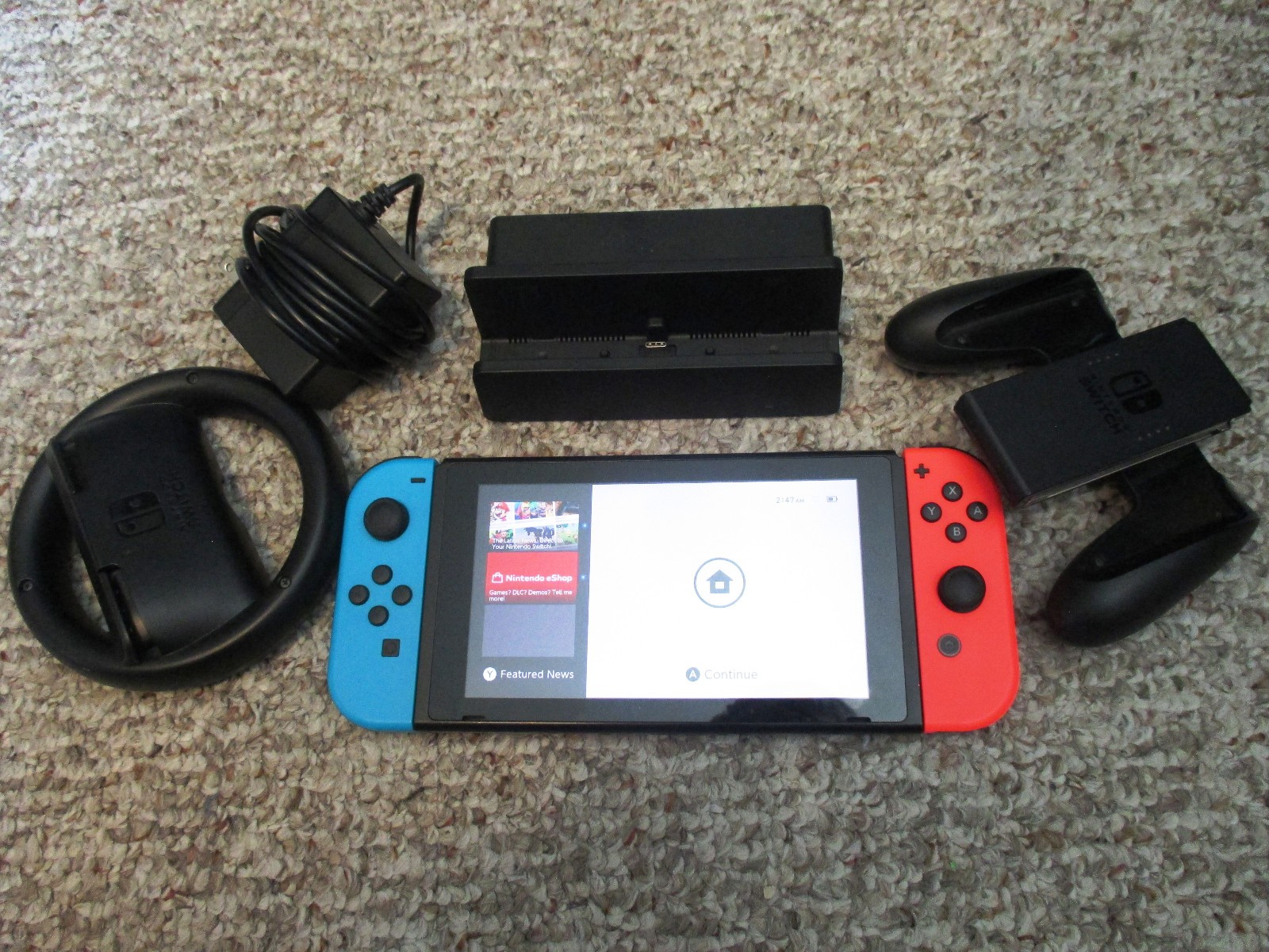 Nintendo Switch System Console w/Neon Red & Blue Joy-Cons + Dock & Extras