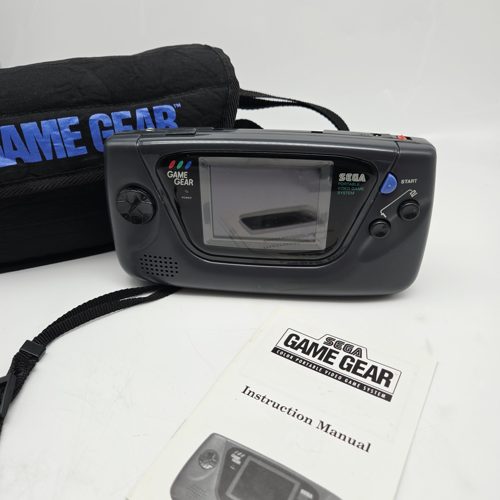 Sega Game Gear Console For Parts Only Screen Lines with Manual Adapter and Case