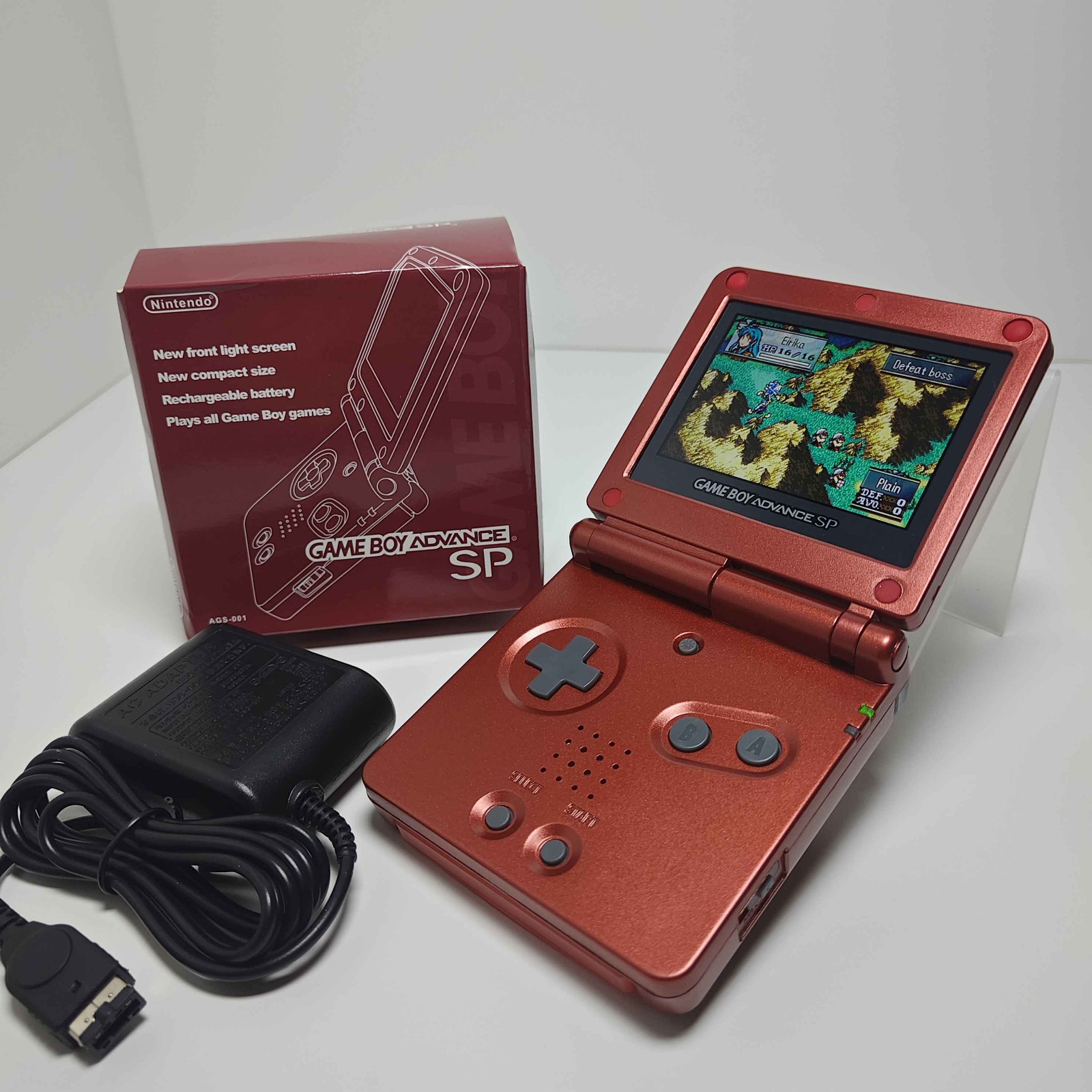 Nintendo Game Boy Advance SP – Flame Red AGS-101 V2 IPS Backlit Mod Ruby Red