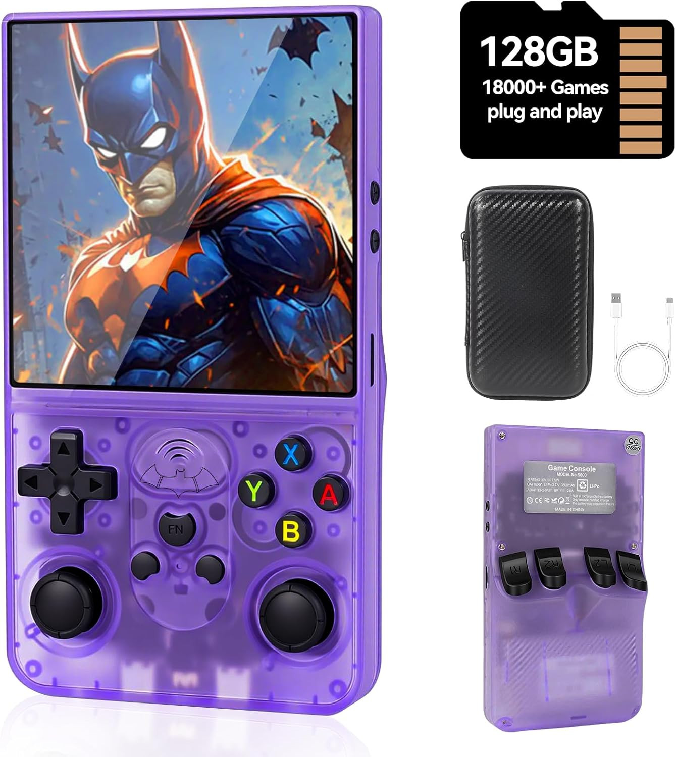 S600 Retro Handheld Game Console, 4 Inch 720P IPS Screen, 128GB with 18,000+ Pre
