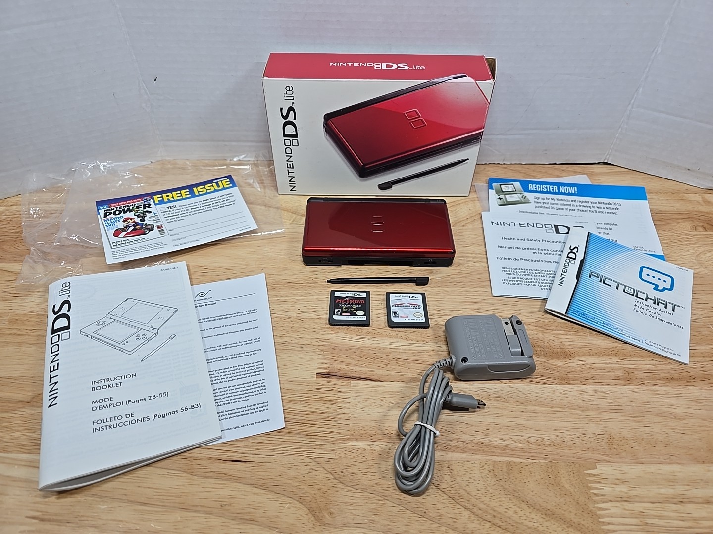 Nintendo DS Lite Crimson Red/Black Handheld Complete W/ Box Tested CIB +2 Games