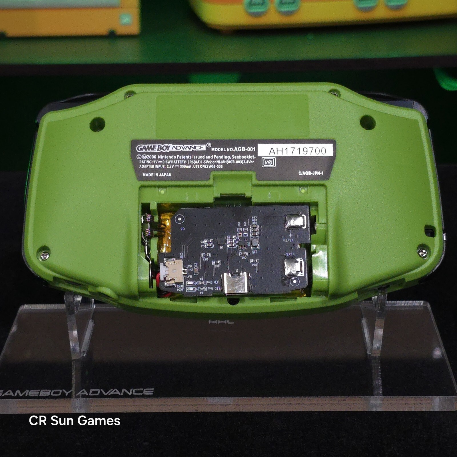 Green Game Boy Advance GBA iPS V5 LCD USB-C 1800 mAh Rechargeable Battery