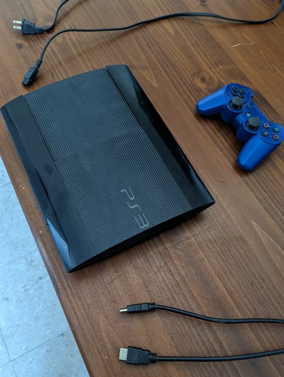 PS3 Super Slim 250GB W/ Blue Dualshock 3 Controller + Power & XL HDMI Cord