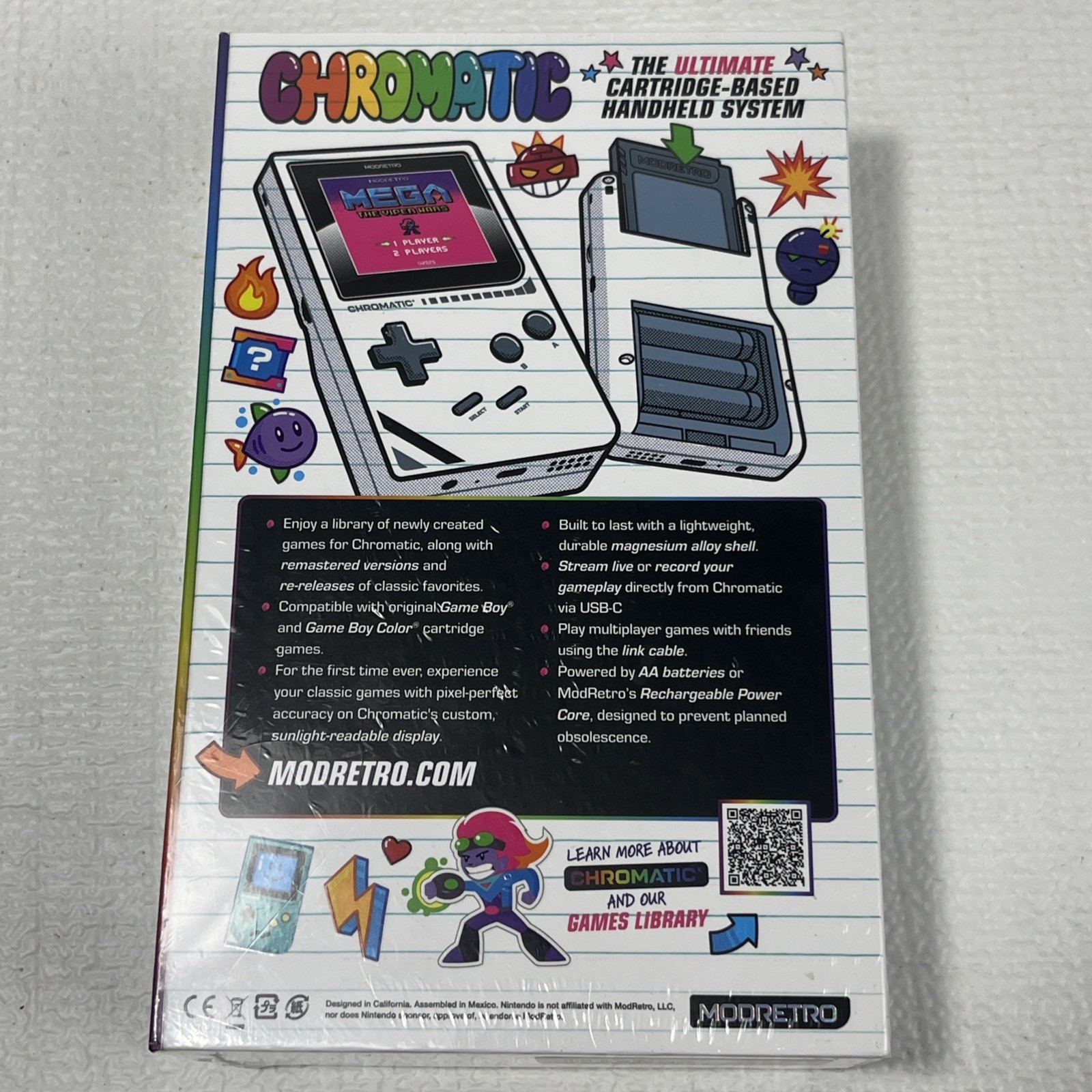 Mod Retro Chromatic w/ Tetris Game NEW Sealed Grey Gorilla Glass