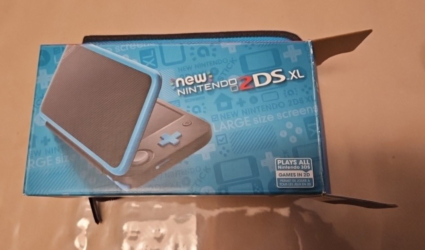 Nintendo 2DS XL Game System Handheld Black/Turquoise w/ Charger Box Tote Works!!
