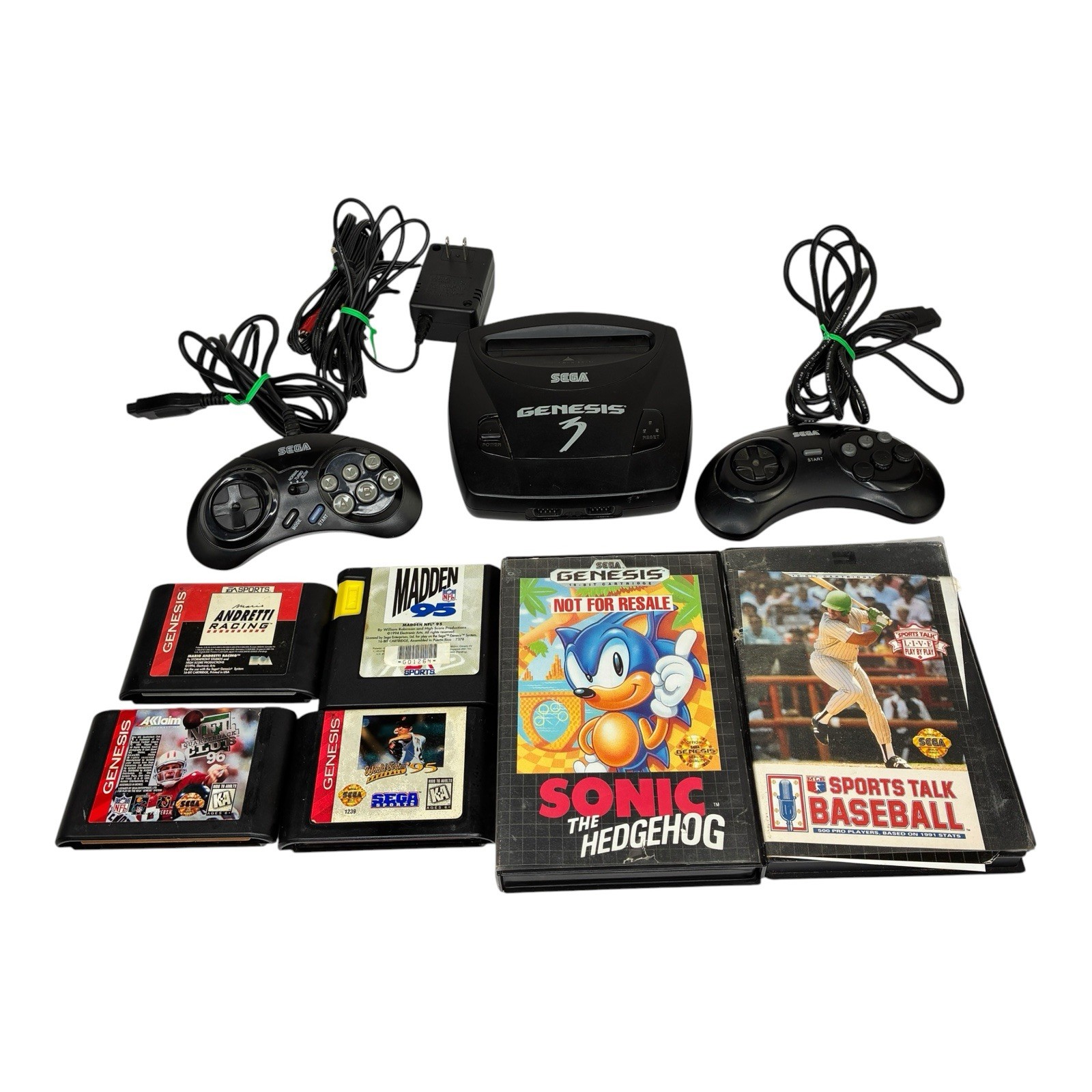 Sega Genesis 3 +6 Games Console Bundle 2 Controllers AV AC Adapter Tested Works