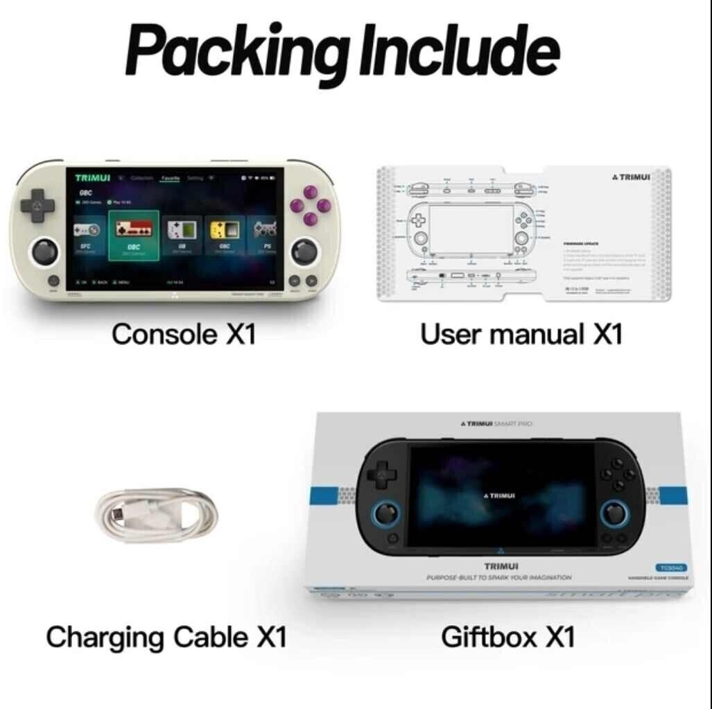 TRIMUI SMART PRO 128GB CONSOLE 12000 GAMES PORTABLE DISPLAY 4.96 WHITE BACK