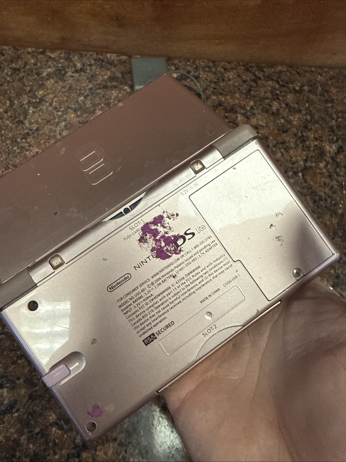 Nintendo DS Lite Console Rose Pink Bad Hinge/ Powers ON A7