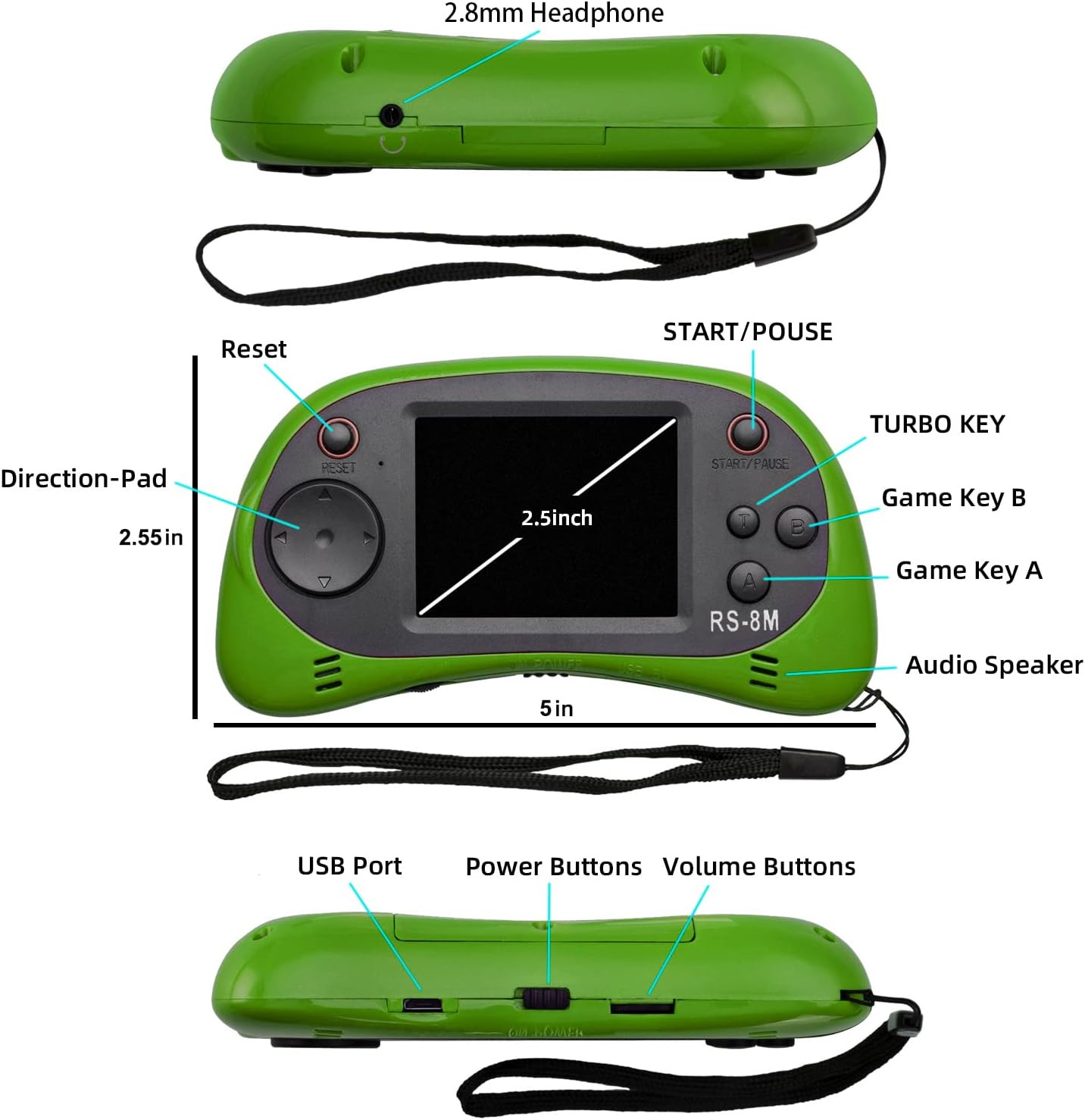 16 Bit Kids Handheld Games Built-In 220 HD Video Games, 2.5 Inch Portable Game P