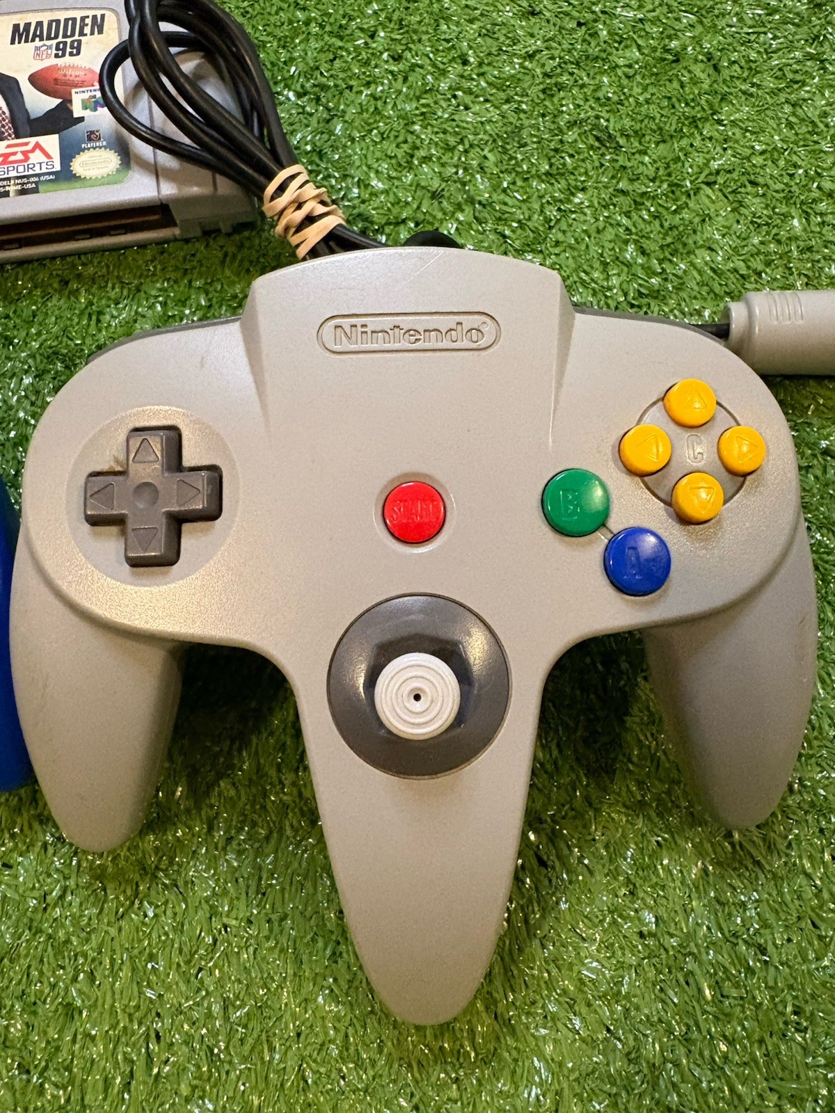 Original Nintendo 64 Controllers + Madden 99 Bundle Gray Blue NFL N64 OEM