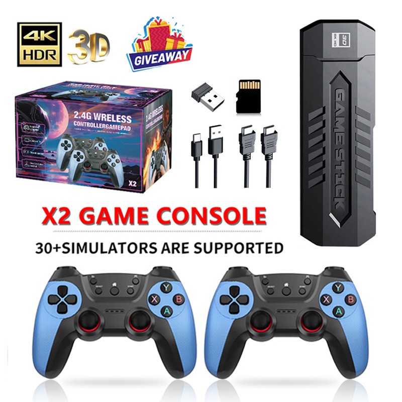 X2 Blue Retro Game Console Wireless TV Stick Dual Controller HDMI Plug