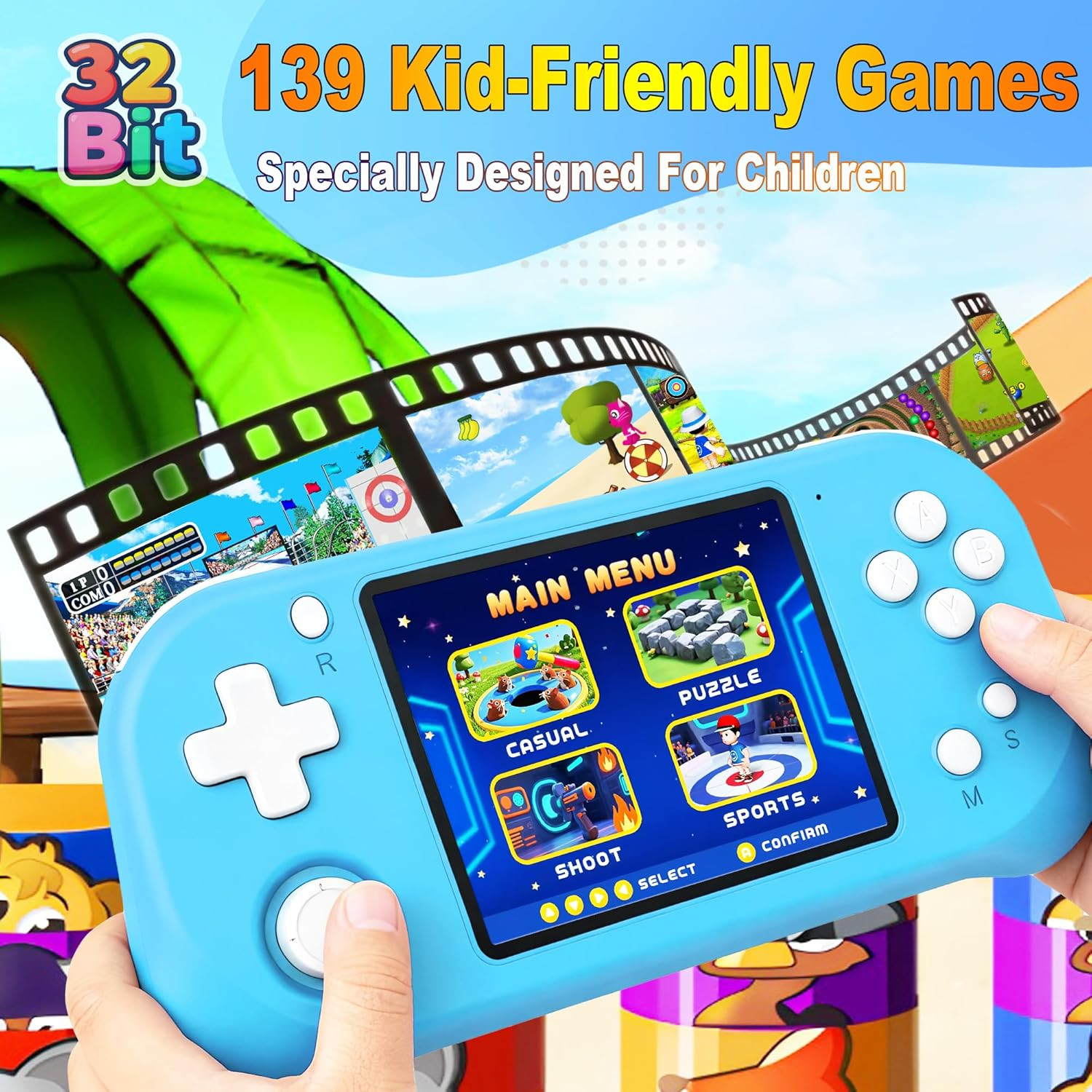 Portable 3.5” IPS Handheld Game Console with 139 Preloaded 32-Bit Games