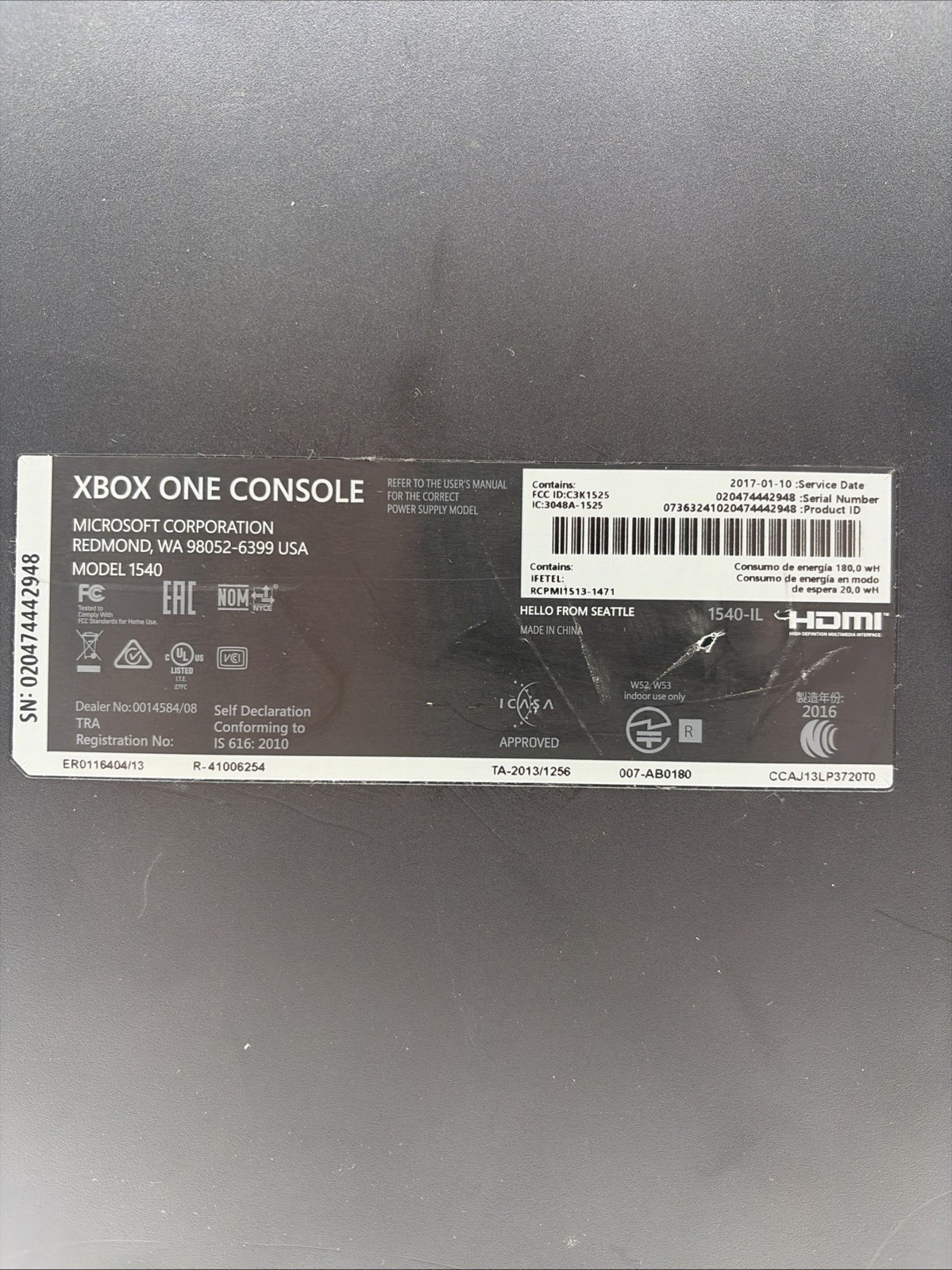 Microsoft Xbox One 500GB Black Console Power Brick Cord Model 1540