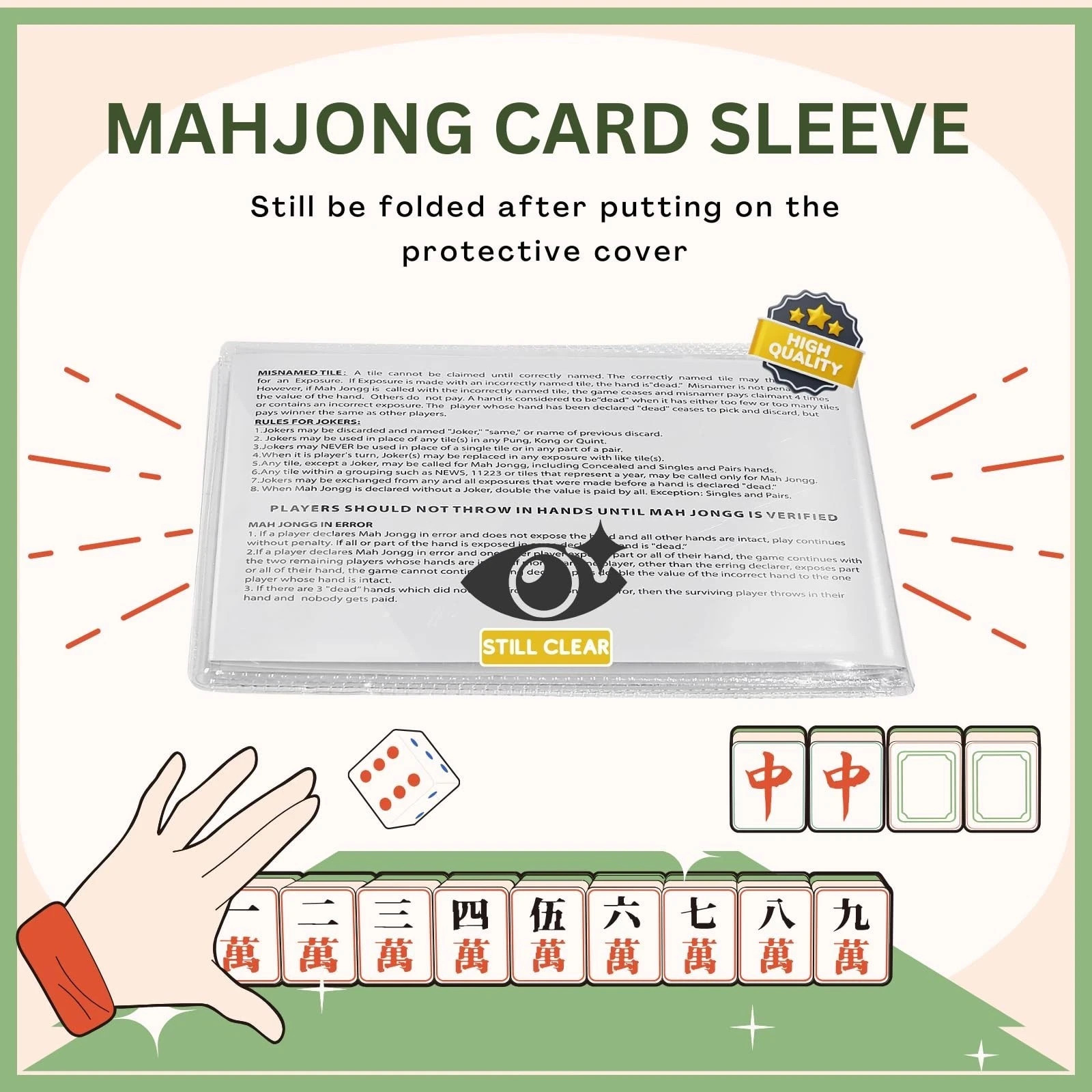 2026 Mahjong Card Sleeve, 4PCS Mahjong Card Protector Cover Clear Plastic Sle…
