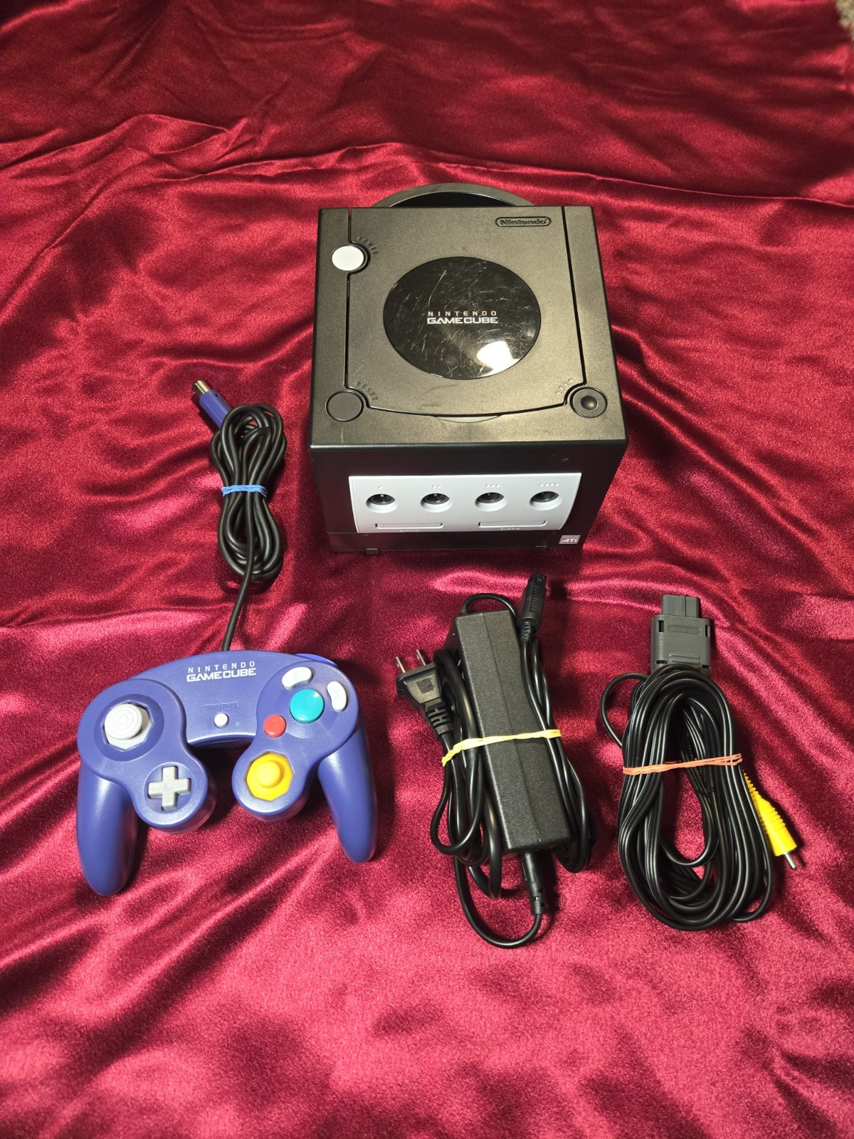 Nintendo GameCube DOL-001 Black – Pro Serviced – NEW Clock Battery – OEM Bundle
