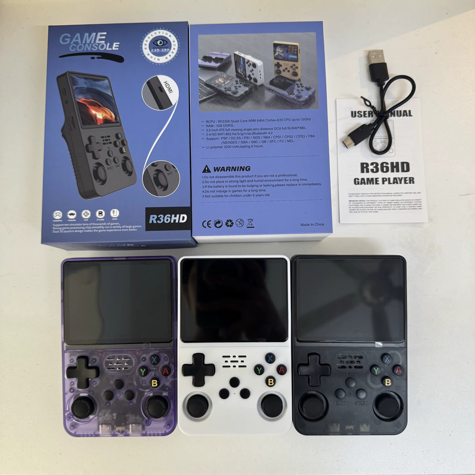 R36HD 3.5 Inch HD IPS Screen Handheld Game Player Wireless Large Retro Classic G