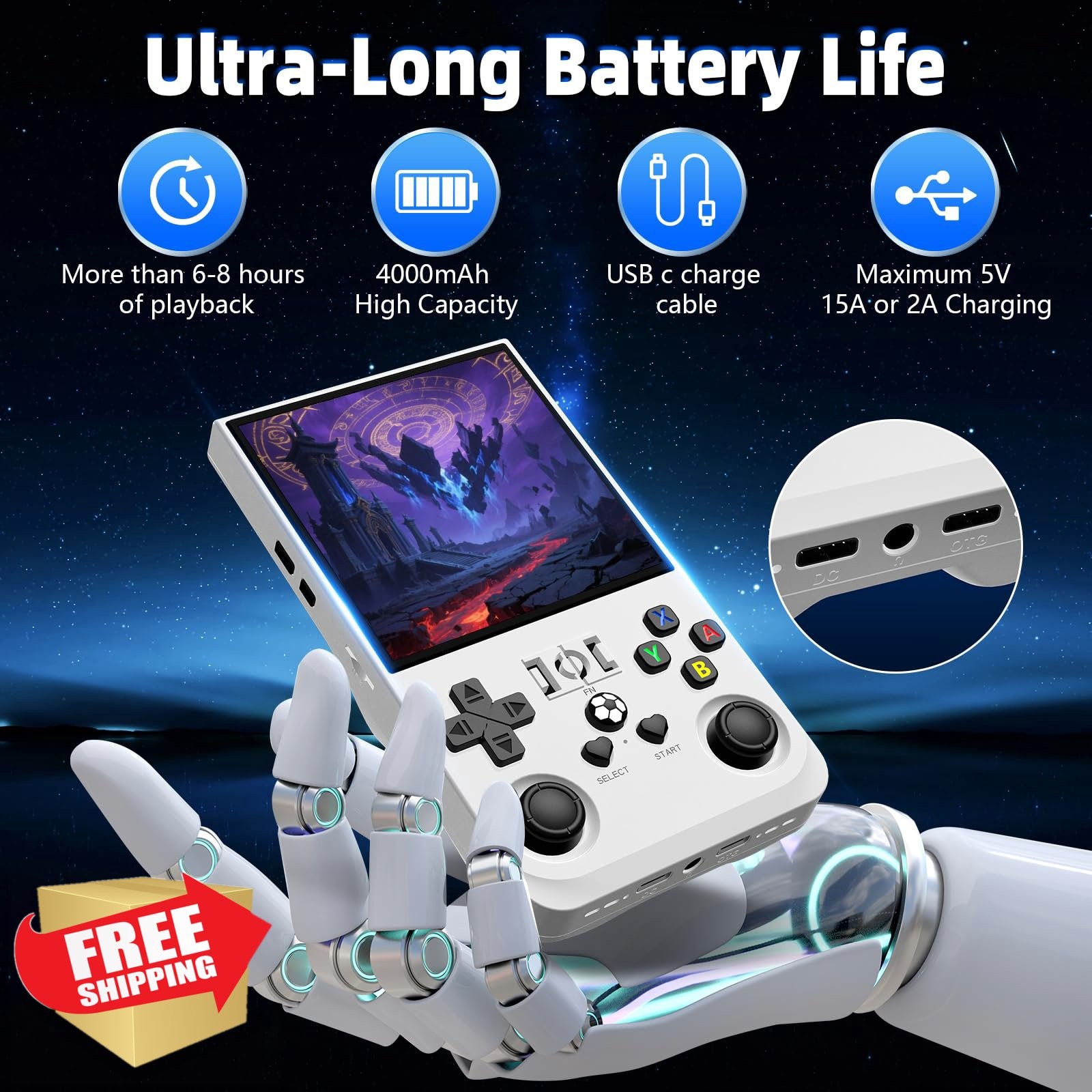 WDYQJE R36MAX Retro Handheld Game Console Pearl White 128gb