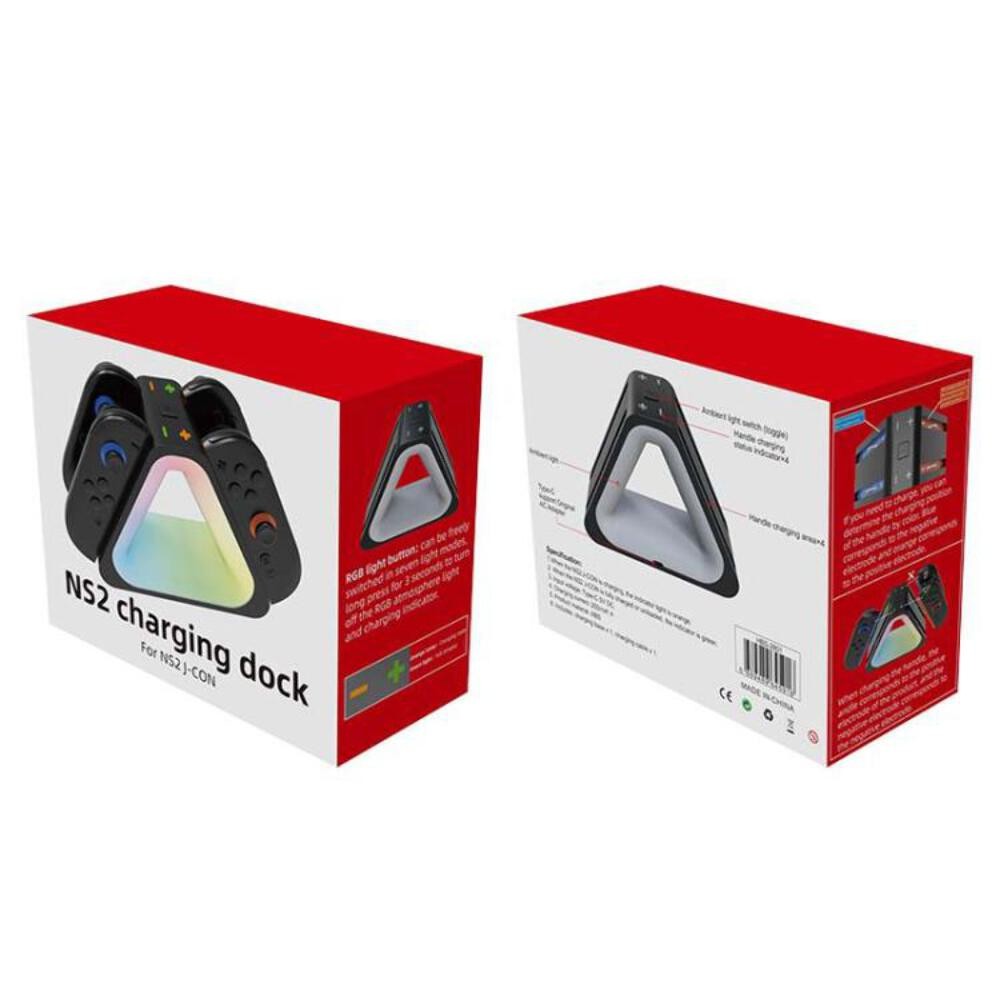 For Nintendo Switch 2 4 in 1 Triangle Handle Charging Base with RGB Light