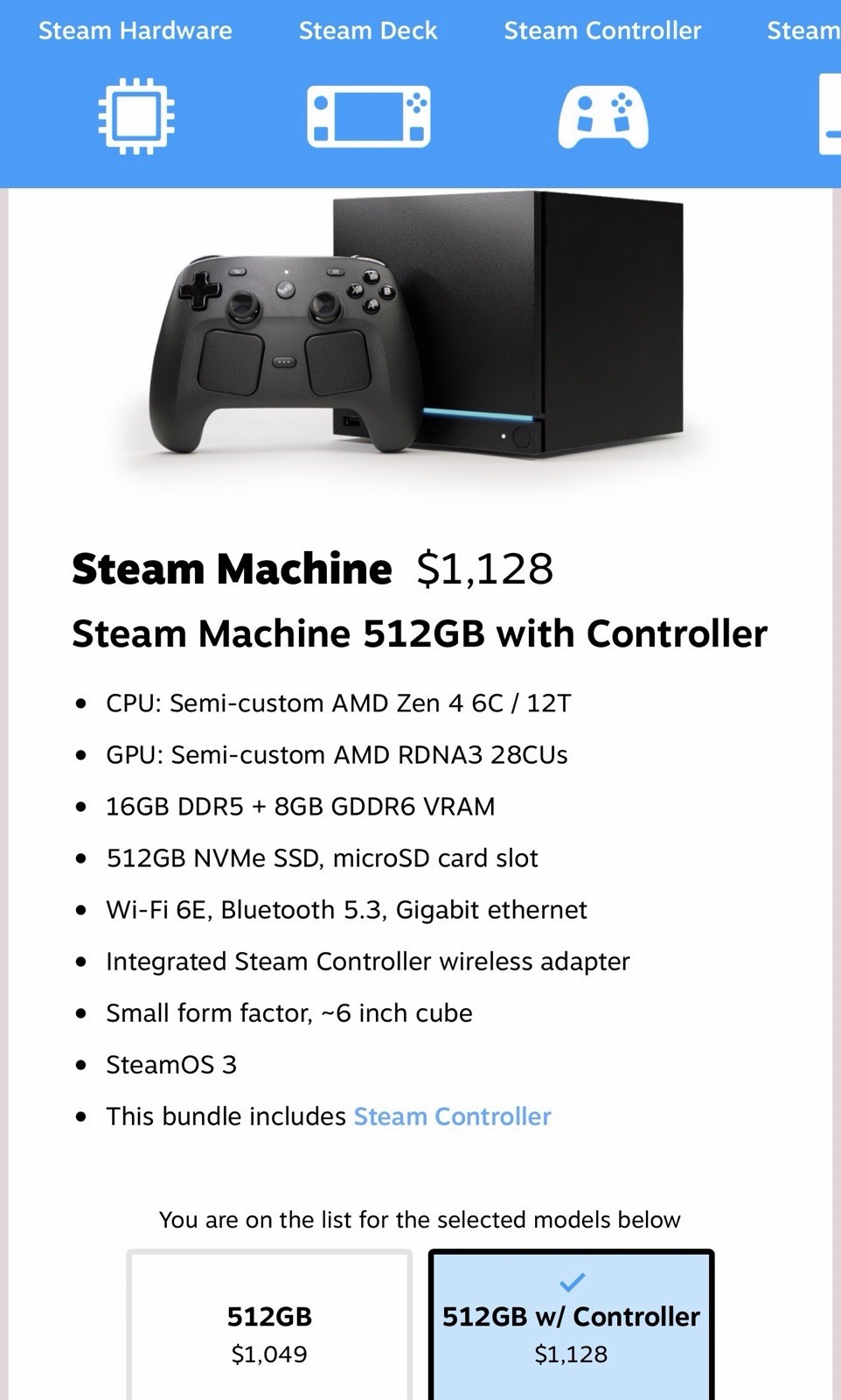 Valve Steam Machine 512GB (Pre-Order) No controller