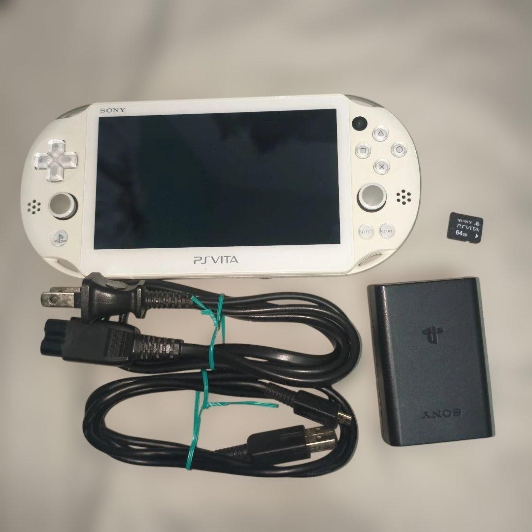 SONY PS Vita PCH-2000 Console White w/charger, 64GB memory card