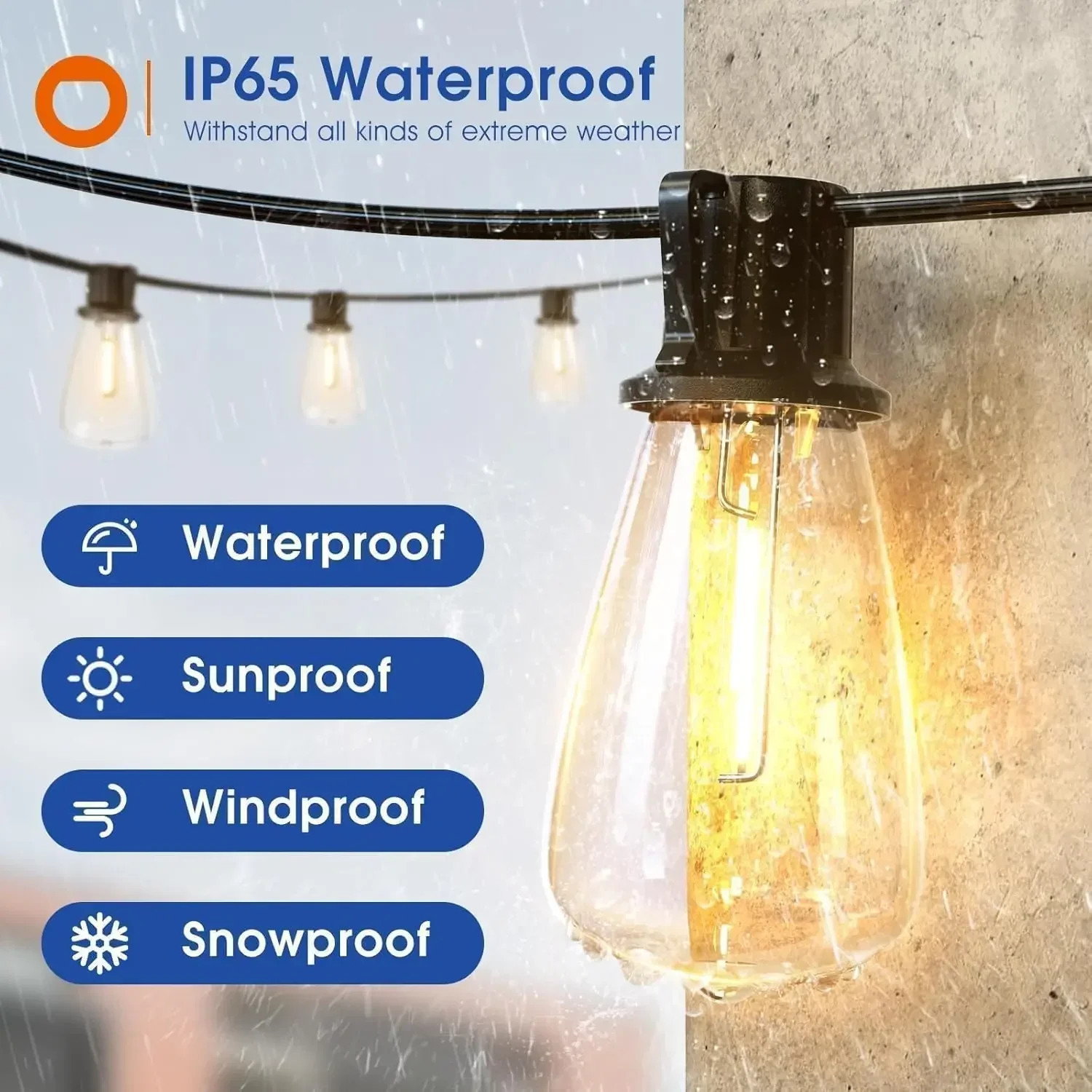 150FT LED Outdoor String Lights Waterproof Patio Lights Shatterproof ST38 Replac