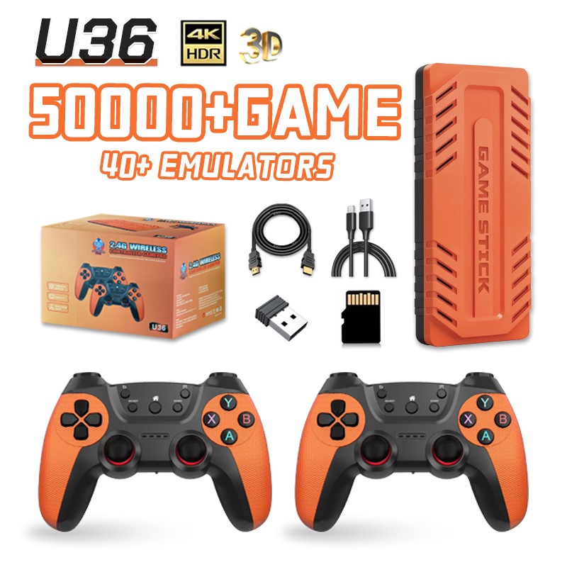 U36 Retro Game Console 4K HDMI TV Stick Dual Wireless Controllers 50000+ G