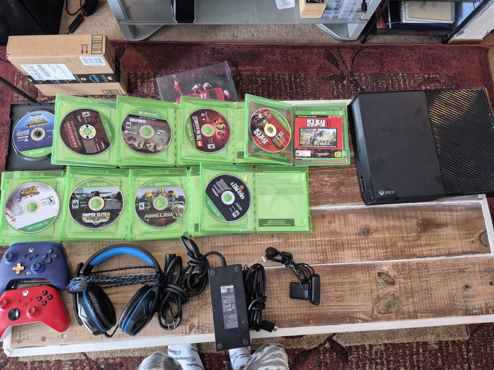 Microsoft Xbox One 365GB Black Console With 2 Controllers Headset And 9 Games