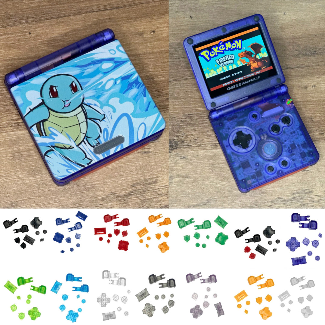 Nintendo Game Boy Advance SP GBA Squirtle SP System IPS LCD Backlight BUTTONS