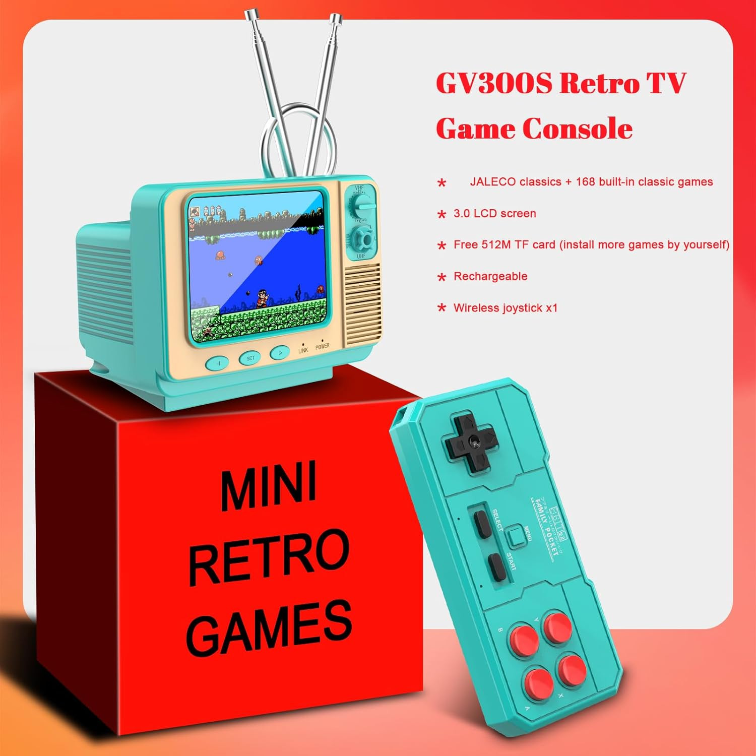 JALECO Retro Game Console with 168 Classic Games and 2.4G Wireless Controllers