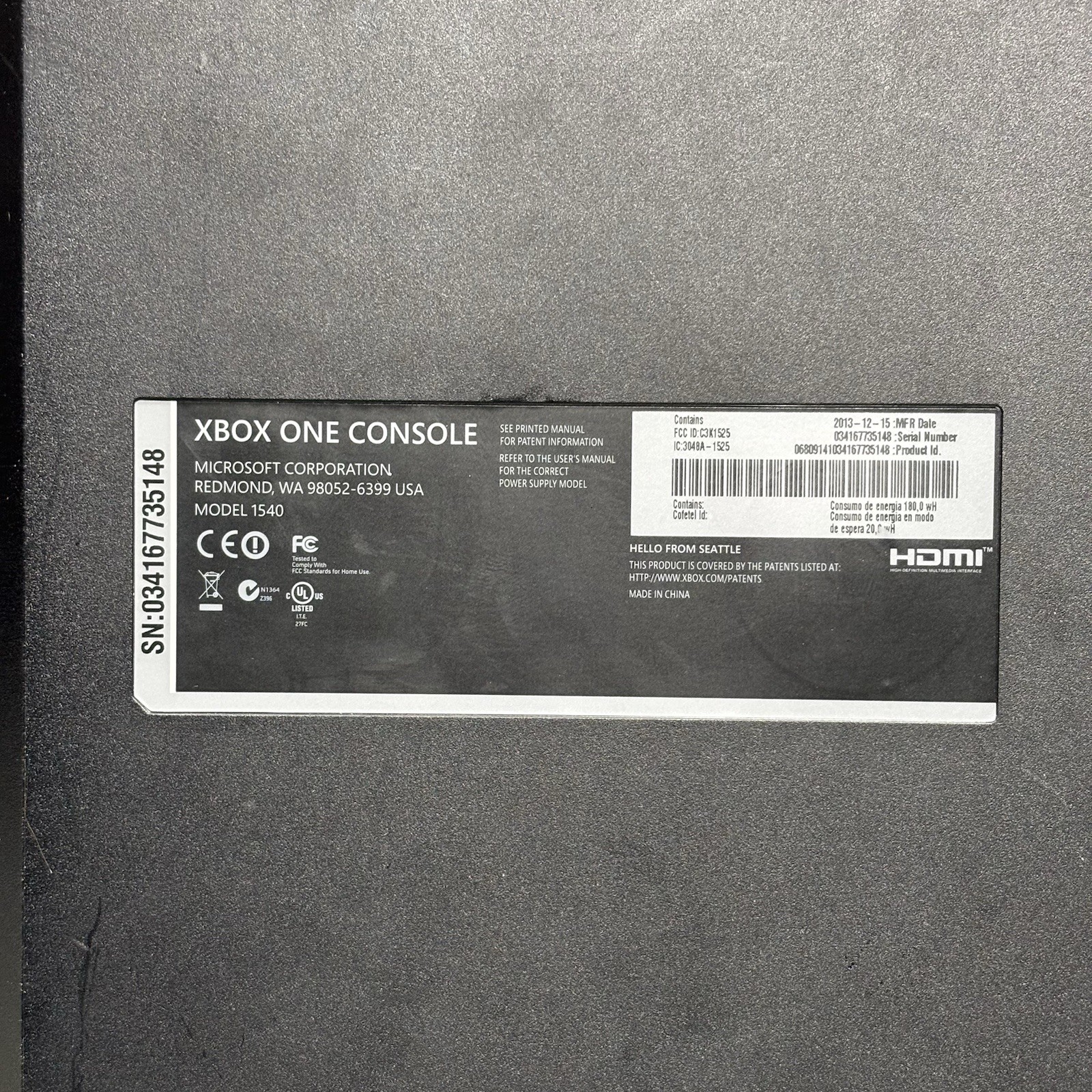 Microsoft Xbox One Black 500GB Console Only with Power Cord Tested and Working