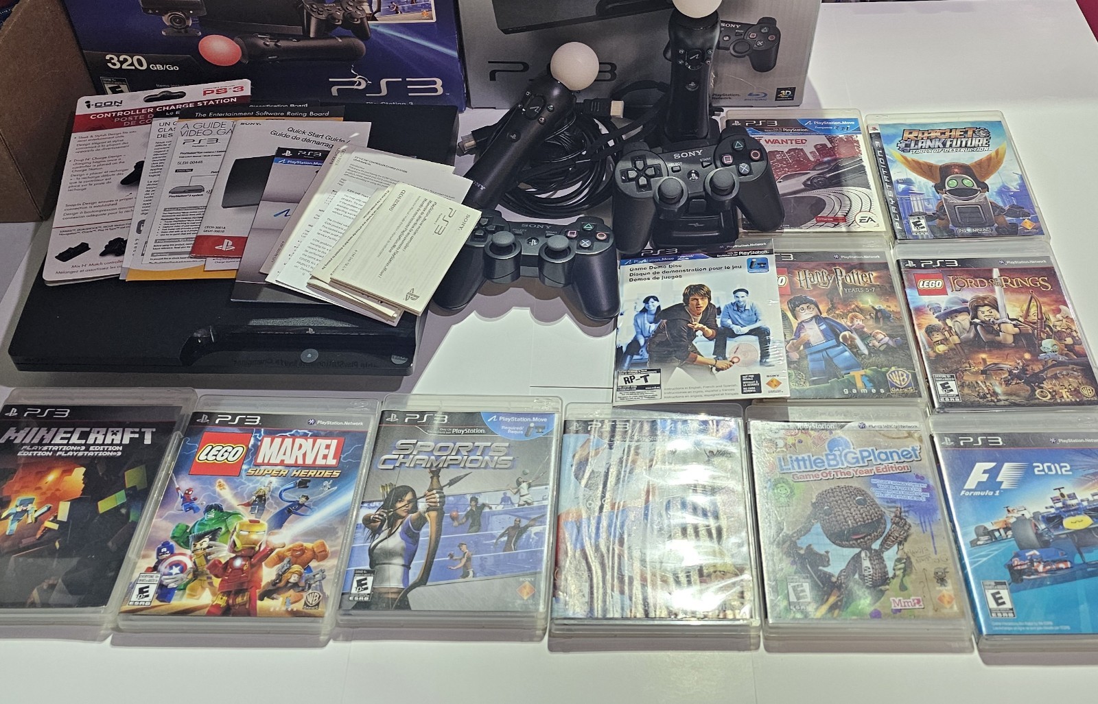 Sony PlayStation 3 PS3 CECH-3001B Console Move Motion Bundle + Box Games + More