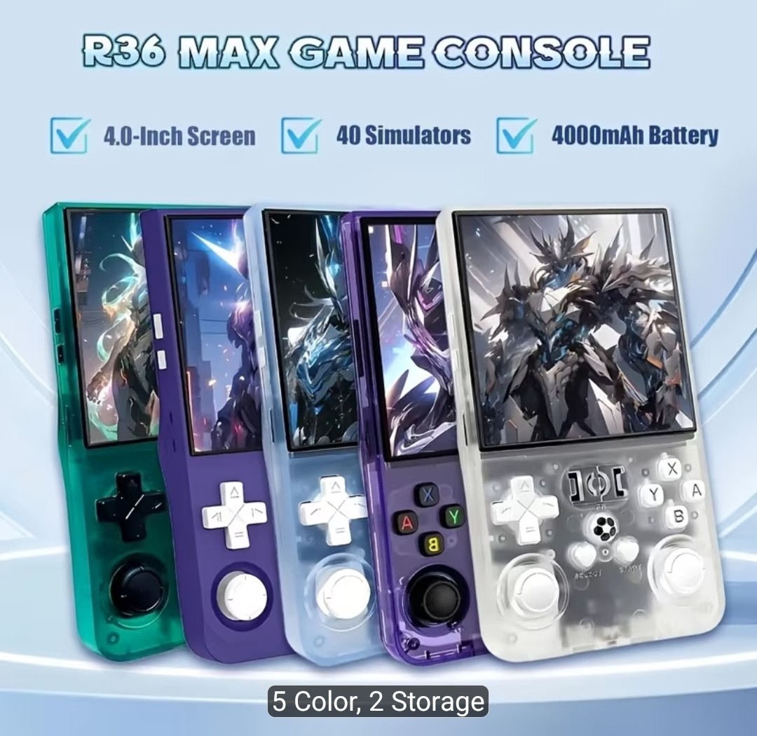 R36 MAX 4″ Handheld Game Console 4000mAh Battery 40 Simulators 64G/128G