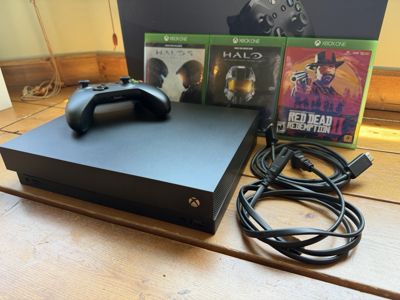 Microsoft Xbox One X 1TB Black 4K Bundle w/ Controller, Cables & Games