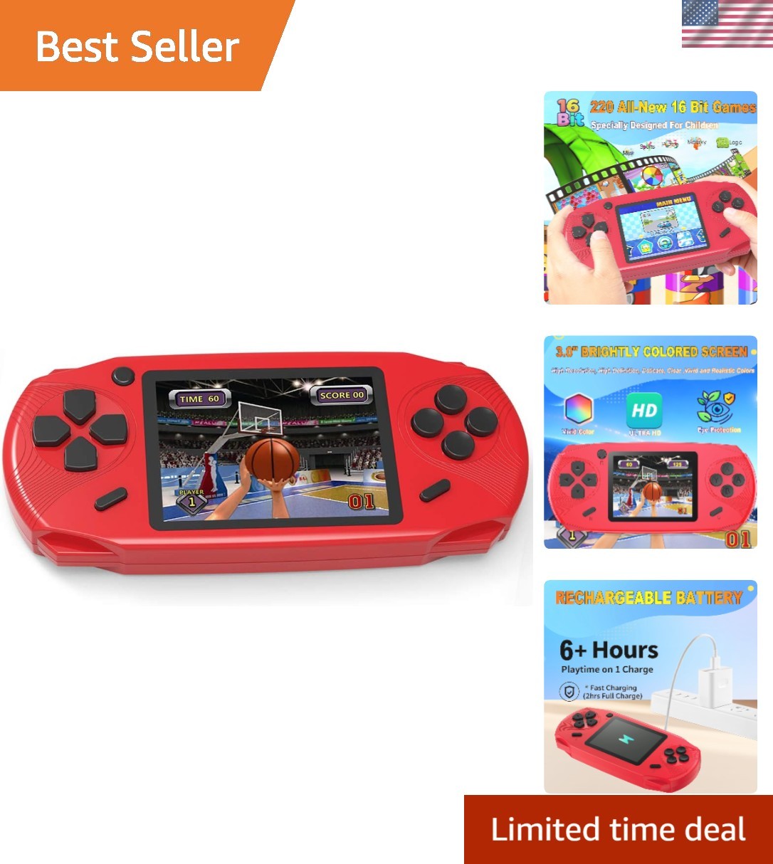 Rechargeable Handheld Game Player for Kids – 220 Educational Games Inside