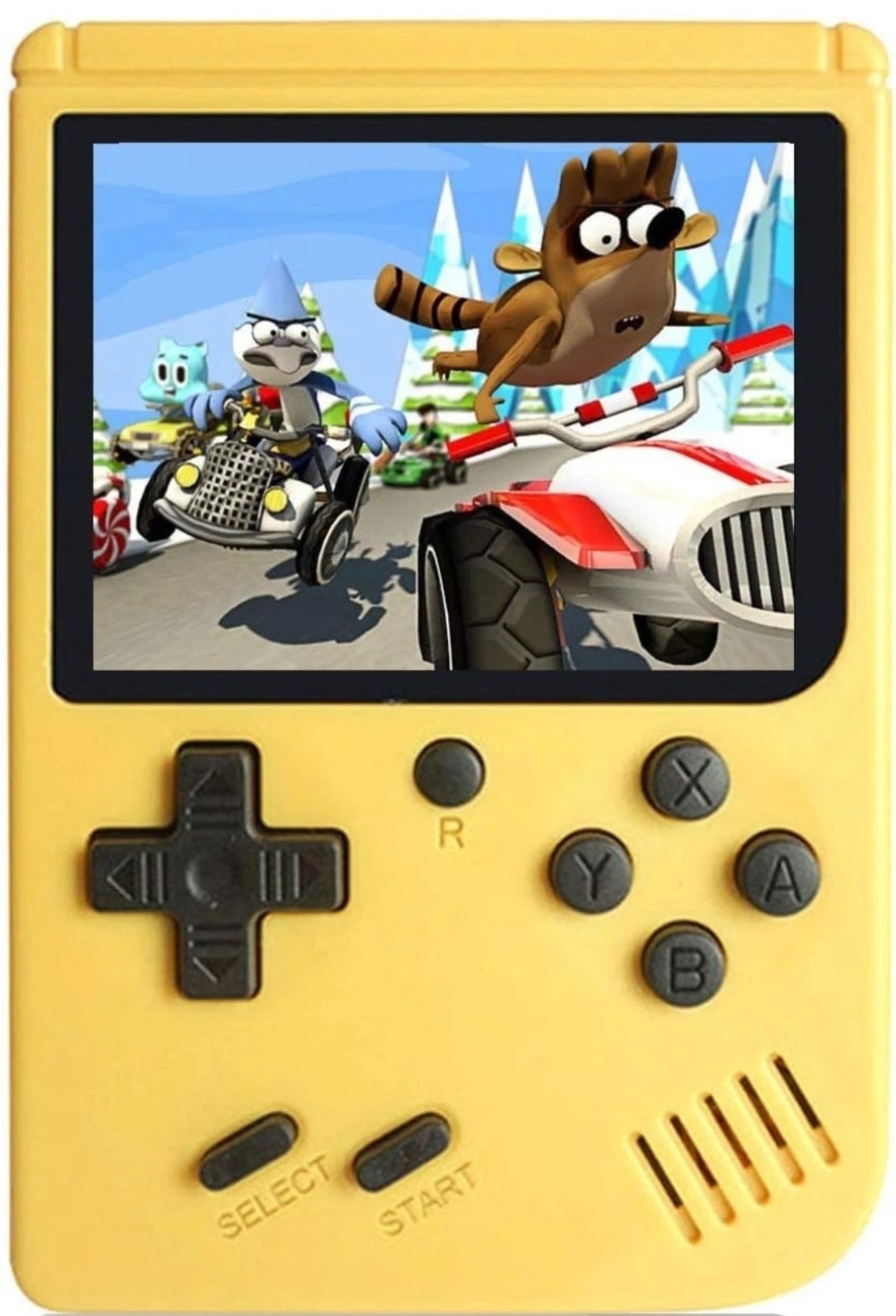 Yellow Handheld Game Console, 168 Games, 3.0″ Screen, TV Output, Rechargeable