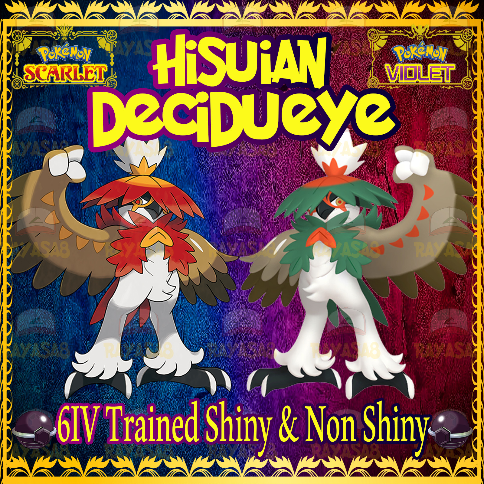 🌟Hisuian Decidueye Alpha – Shiny – Non Shiny Pokemon Scarlet and Violet Home🌟